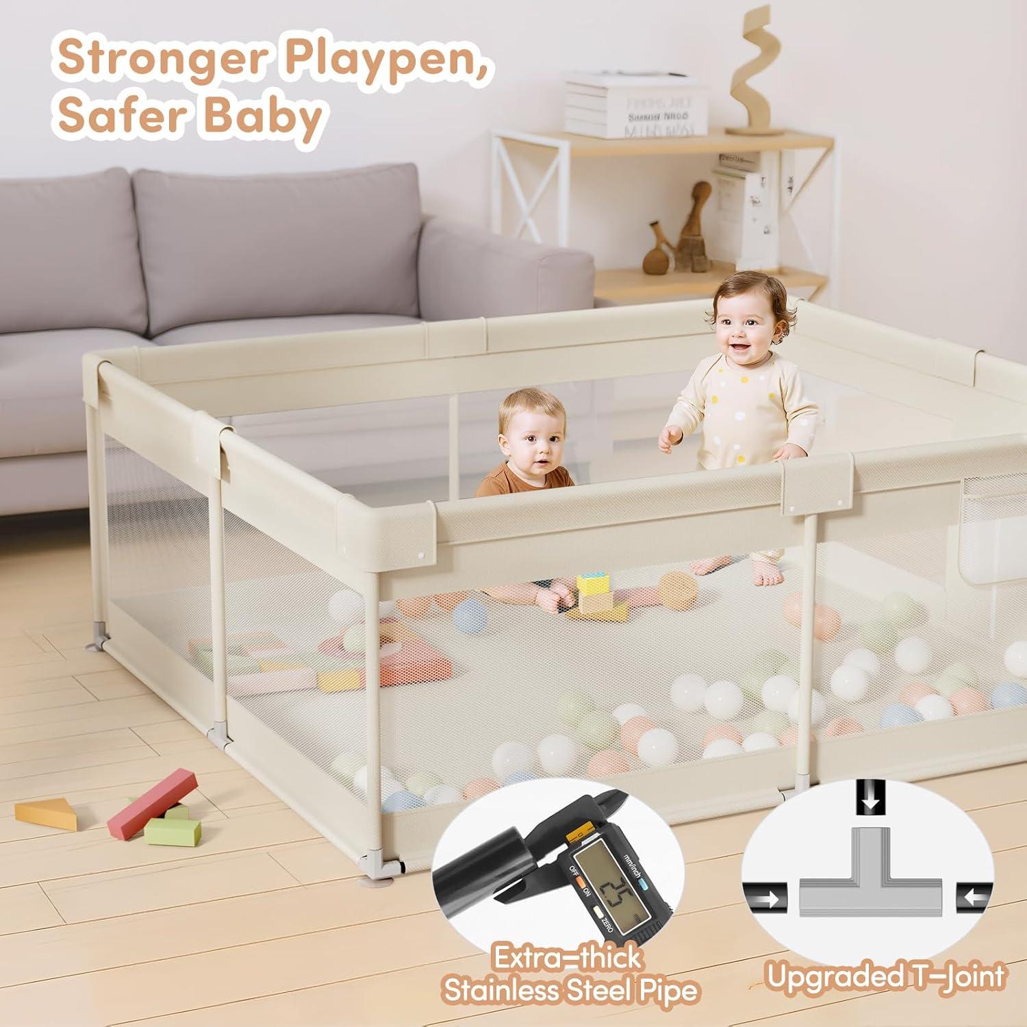 Parque Infantil Mloong 175x190cm Beige - Seguro y Multi-Funcional