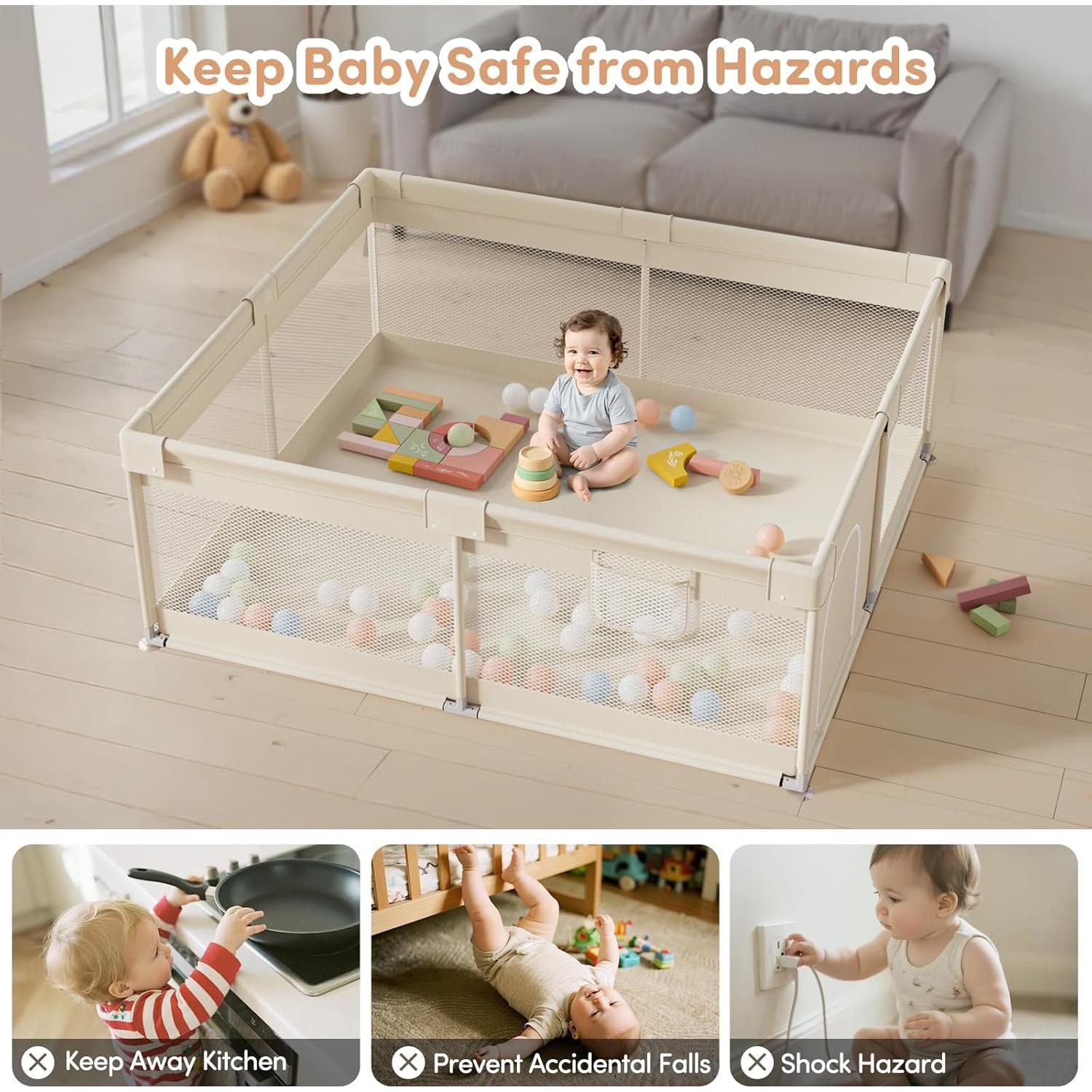 Parque Infantil Mloong 175x190cm Beige - Seguro y Multi-Funcional