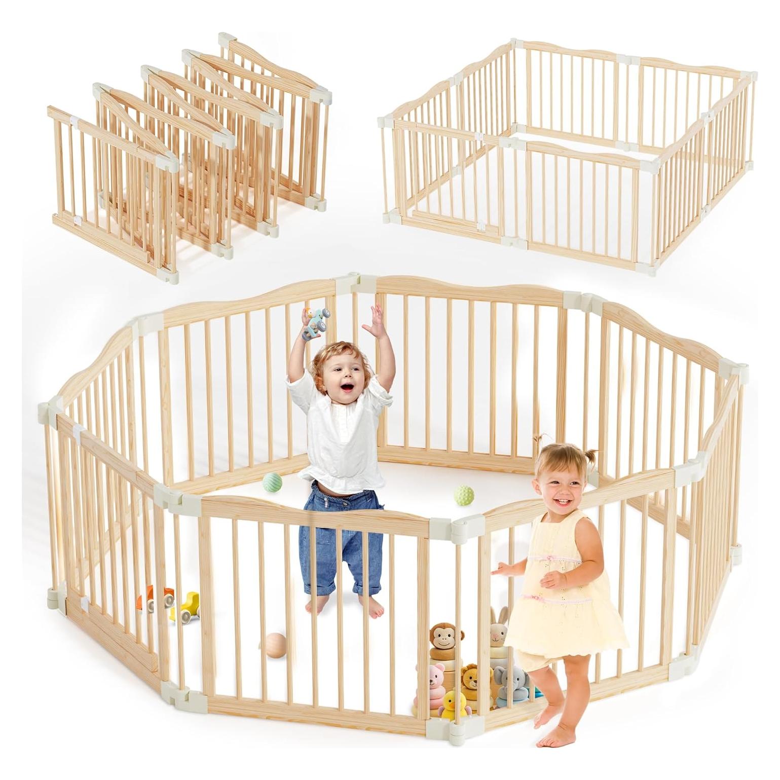 Parque Infantil Plegable de Madera 8 Paneles Ajustable