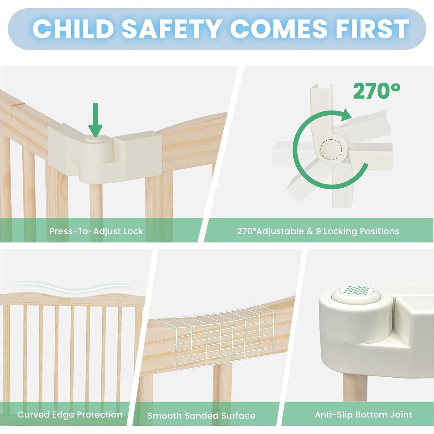 Parque Infantil Plegable de Madera 8 Paneles Ajustable