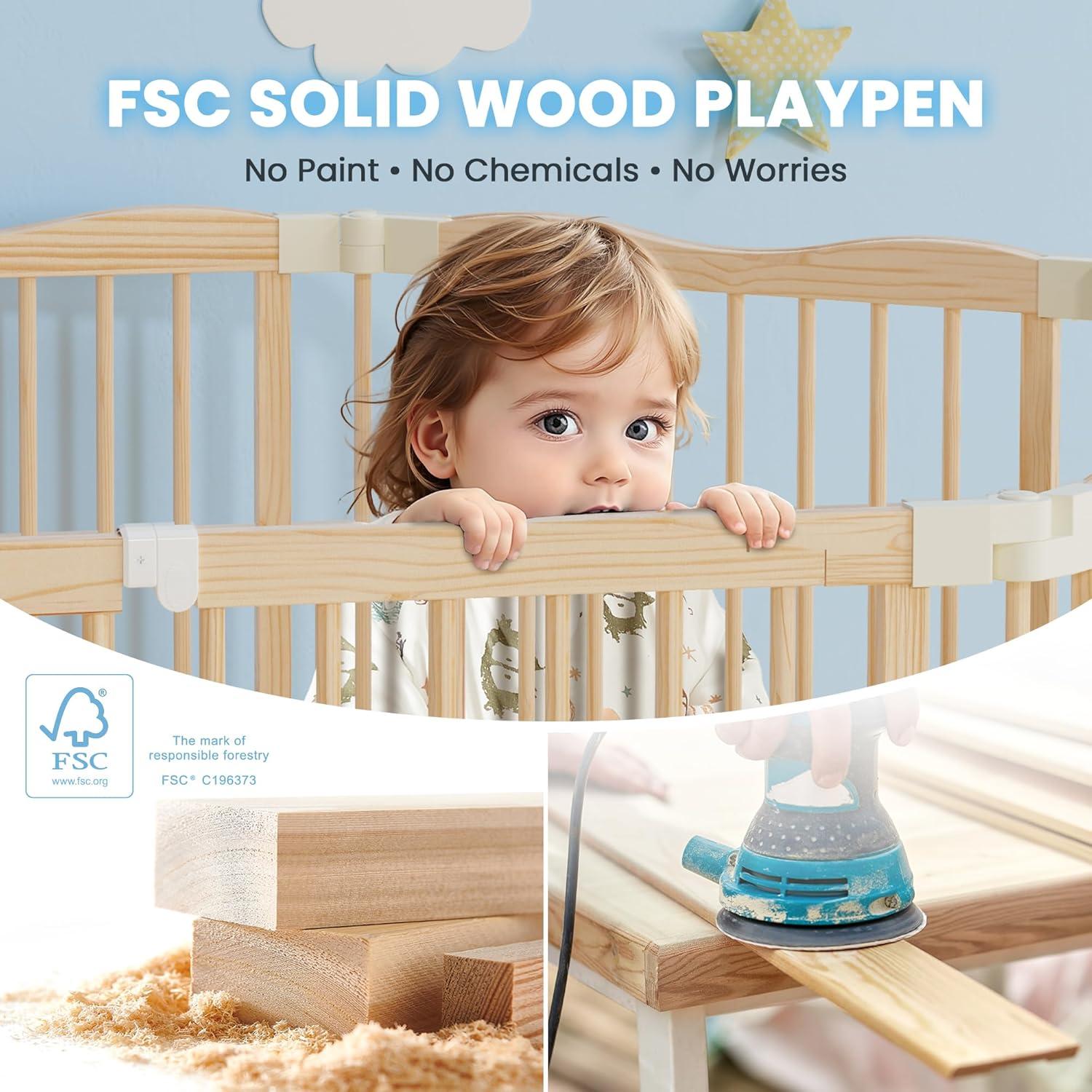 Parque Infantil Plegable de Madera 8 Paneles Ajustable