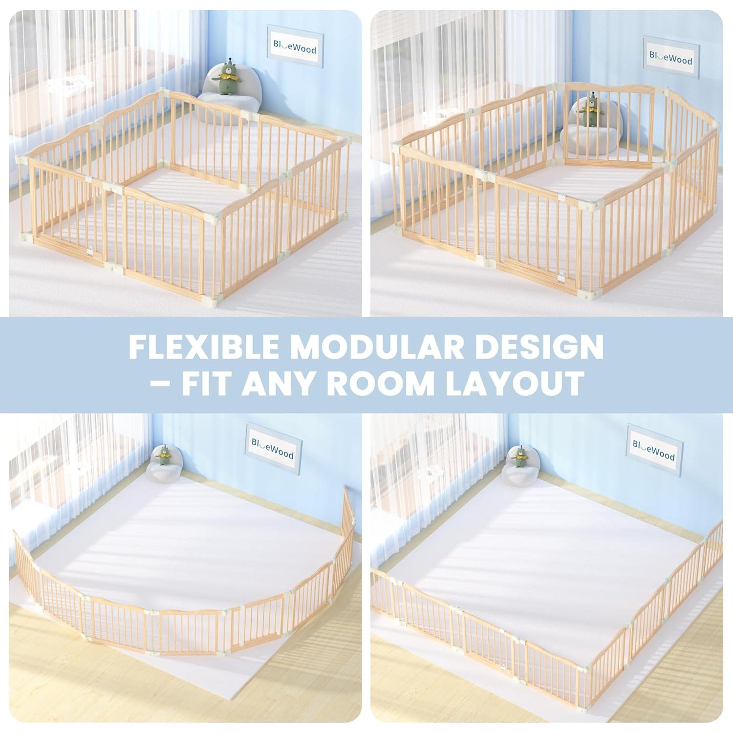 Parque Infantil Plegable de Madera 8 Paneles Ajustable