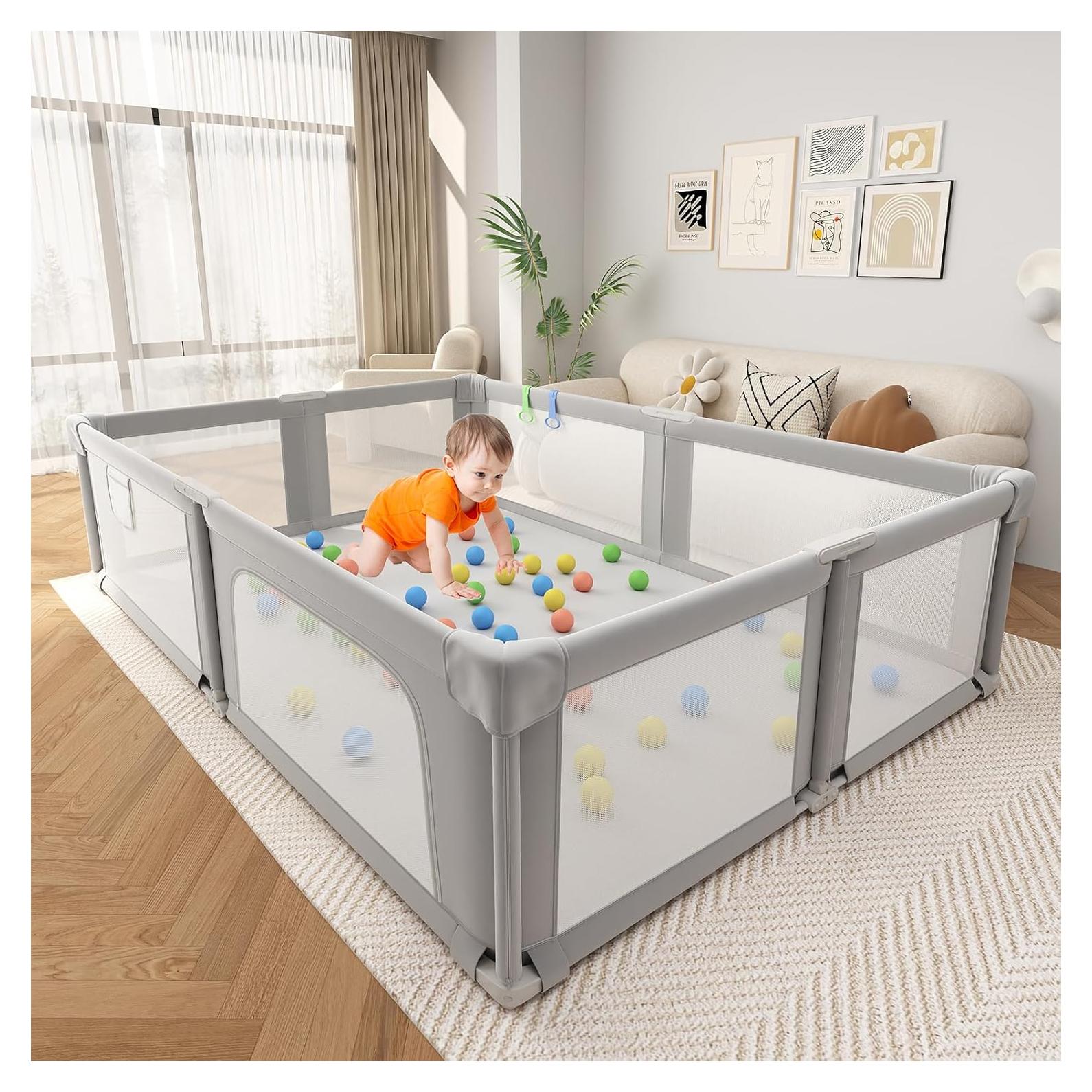 Parque Infantil Plegable Seeday 186 x 155 cm Gris con Alfombra