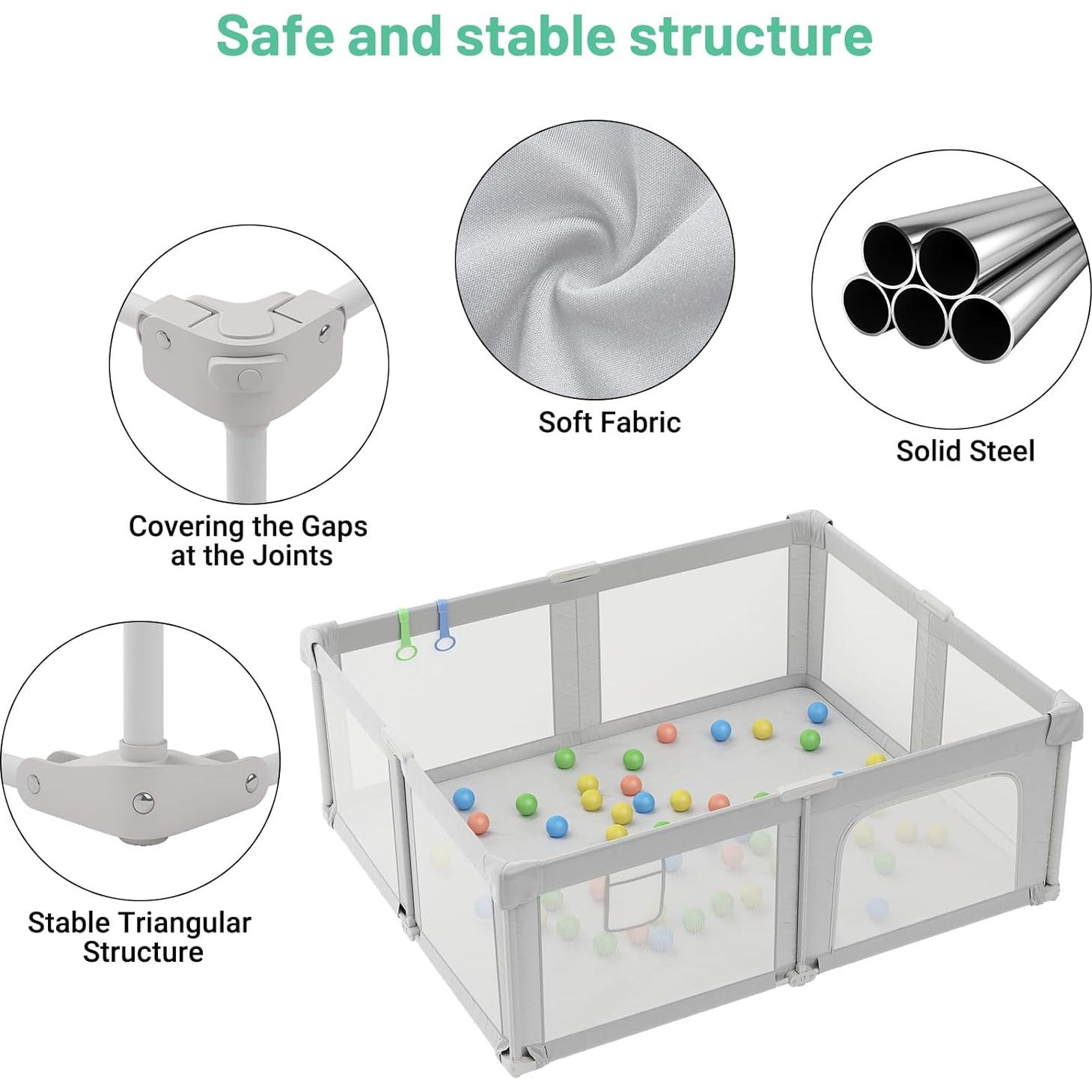 Parque Infantil Plegable Seeday 186 x 155 cm Gris con Alfombra