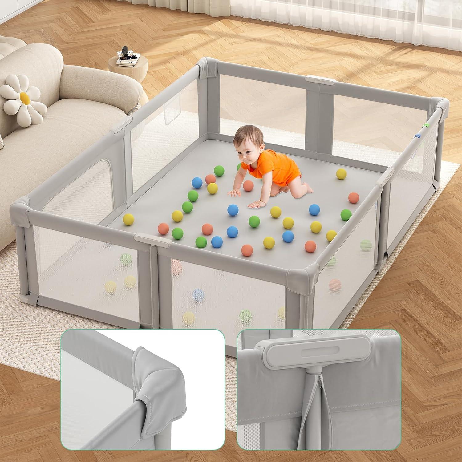 Parque Infantil Plegable Seeday 186 x 155 cm Gris con Alfombra