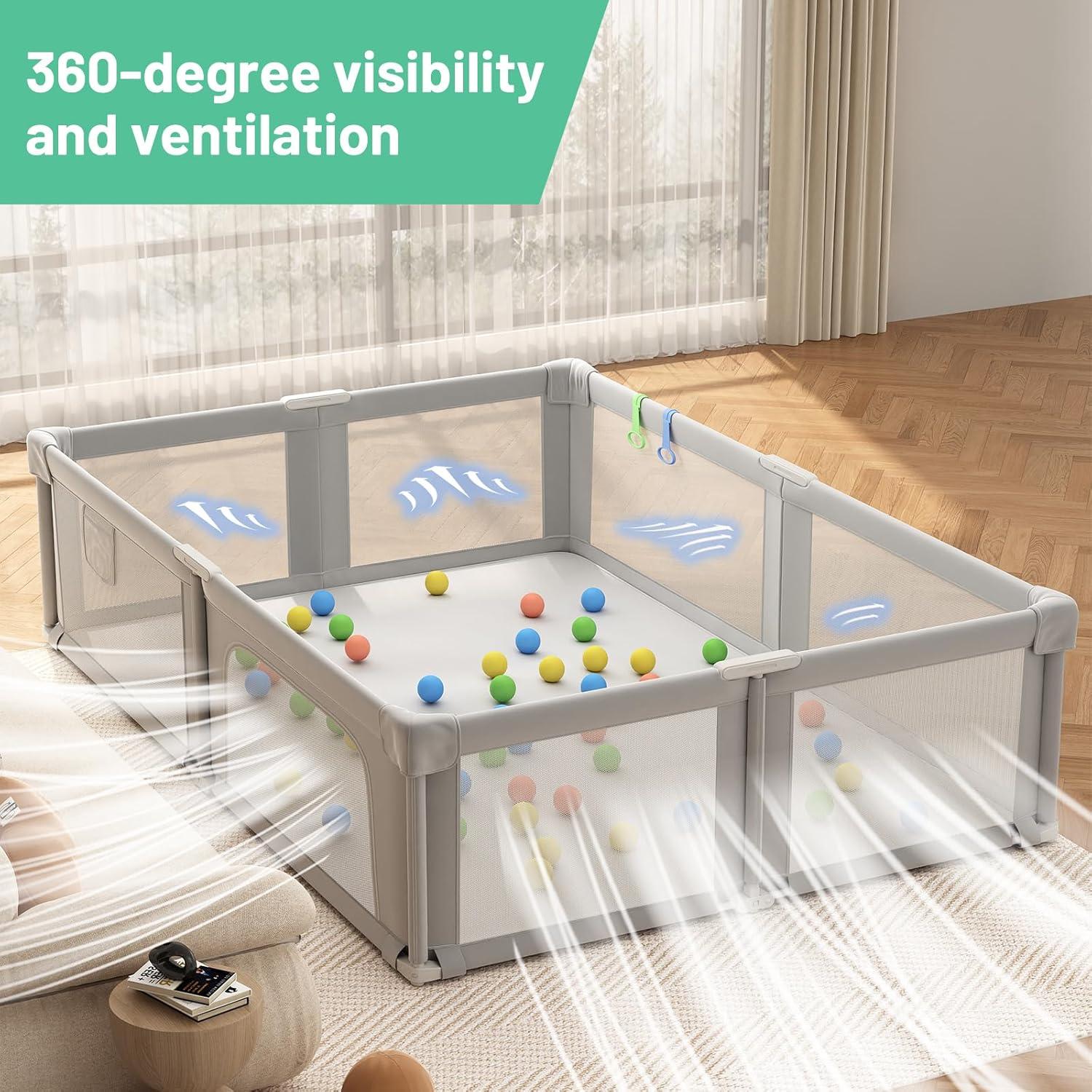 Parque Infantil Plegable Seeday 186 x 155 cm Gris con Alfombra