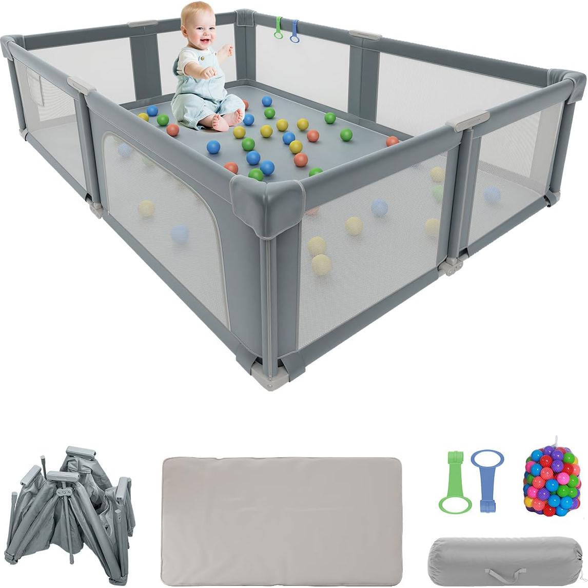 Parque Infantil Plegable Seeday 186 x 155 cm Gris con Alfombra