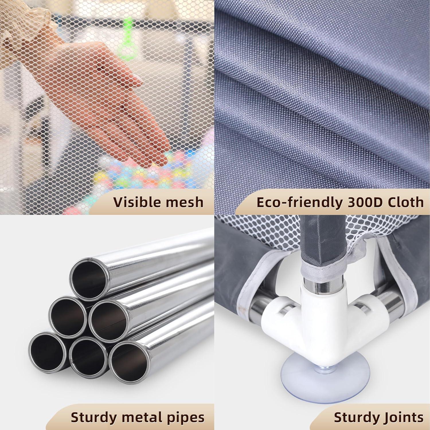 Parque Infantil Plegable 185x180cm Gris con Alfombra y Pelotas