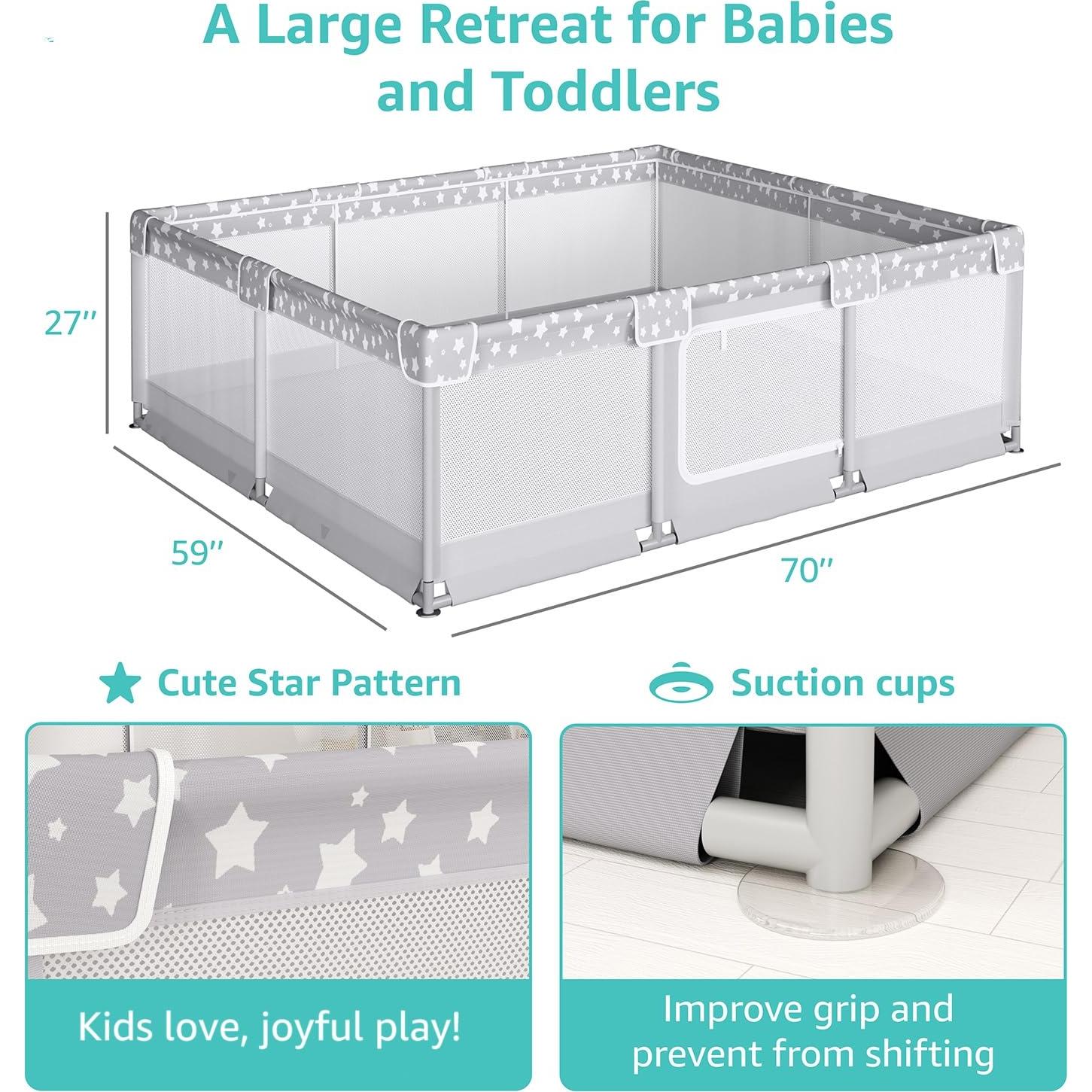 Corralito Gigante para Bebés 178x150cm Gris - Seguro y Espacioso