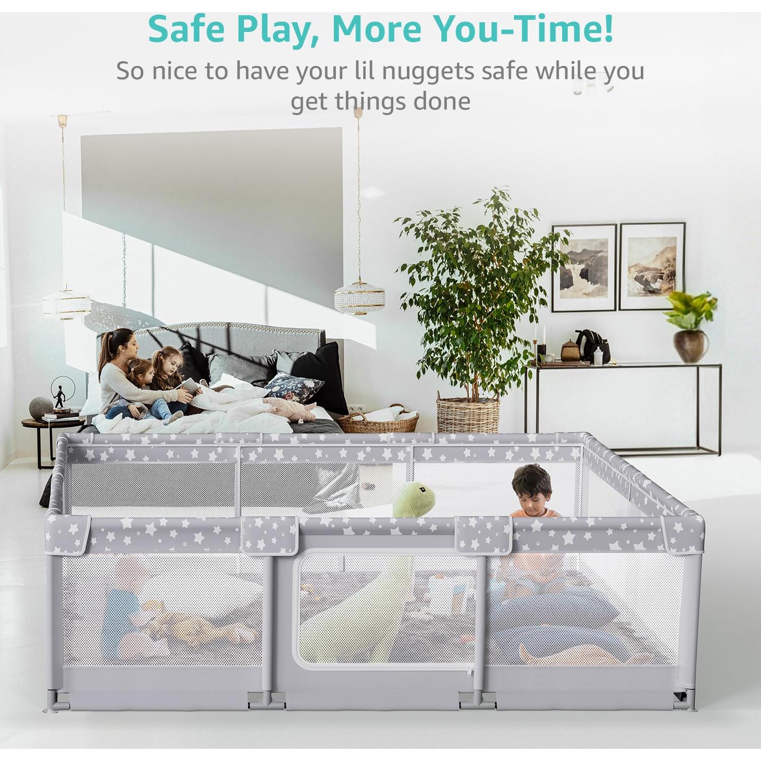 Corralito Gigante para Bebés 178x150cm Gris - Seguro y Espacioso