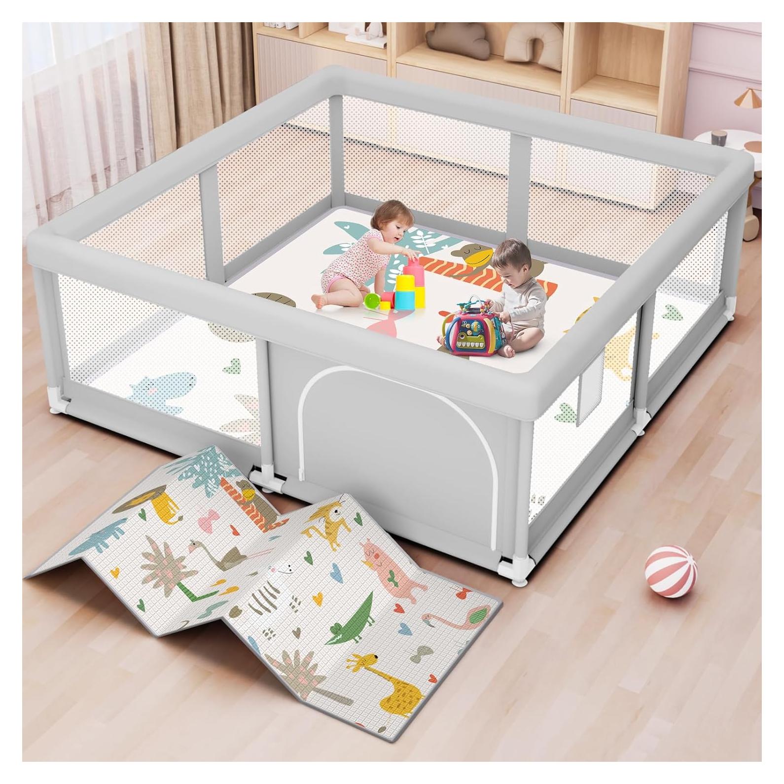 Parque Infantil Besuhot 127x127 cm con Alfombra y Puerta