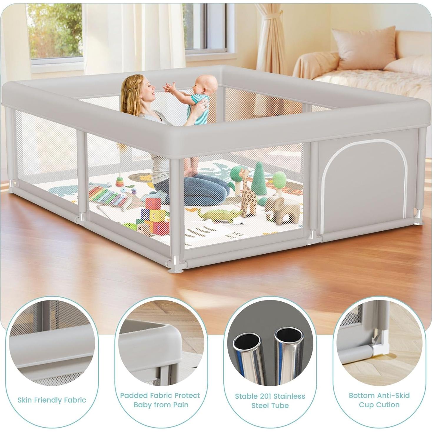 Parque Infantil Besuhot 127x127 cm con Alfombra y Puerta