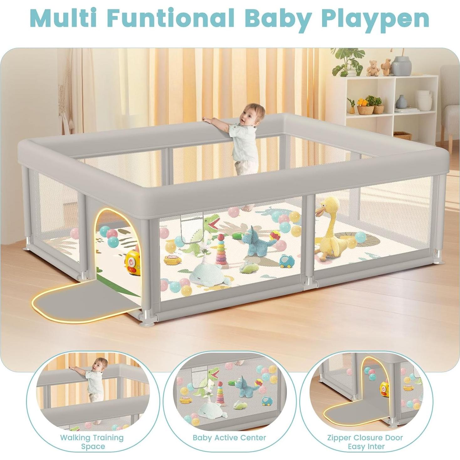 Parque Infantil Besuhot 127x127 cm con Alfombra y Puerta