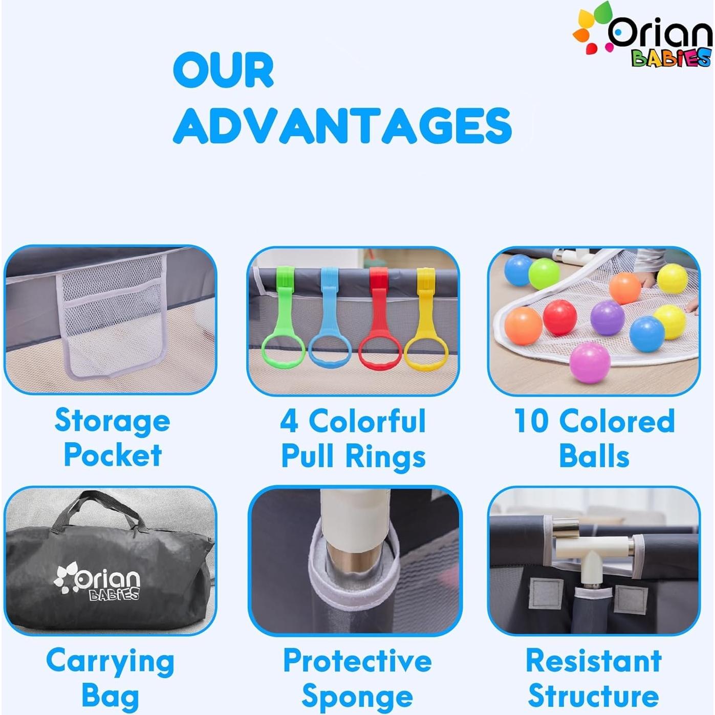 Parque Infantil Orian 127x127 cm Tela Oxford con Pelotas