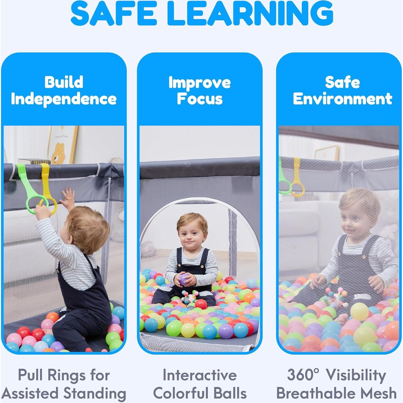 Parque Infantil Orian 127x127 cm Tela Oxford con Pelotas