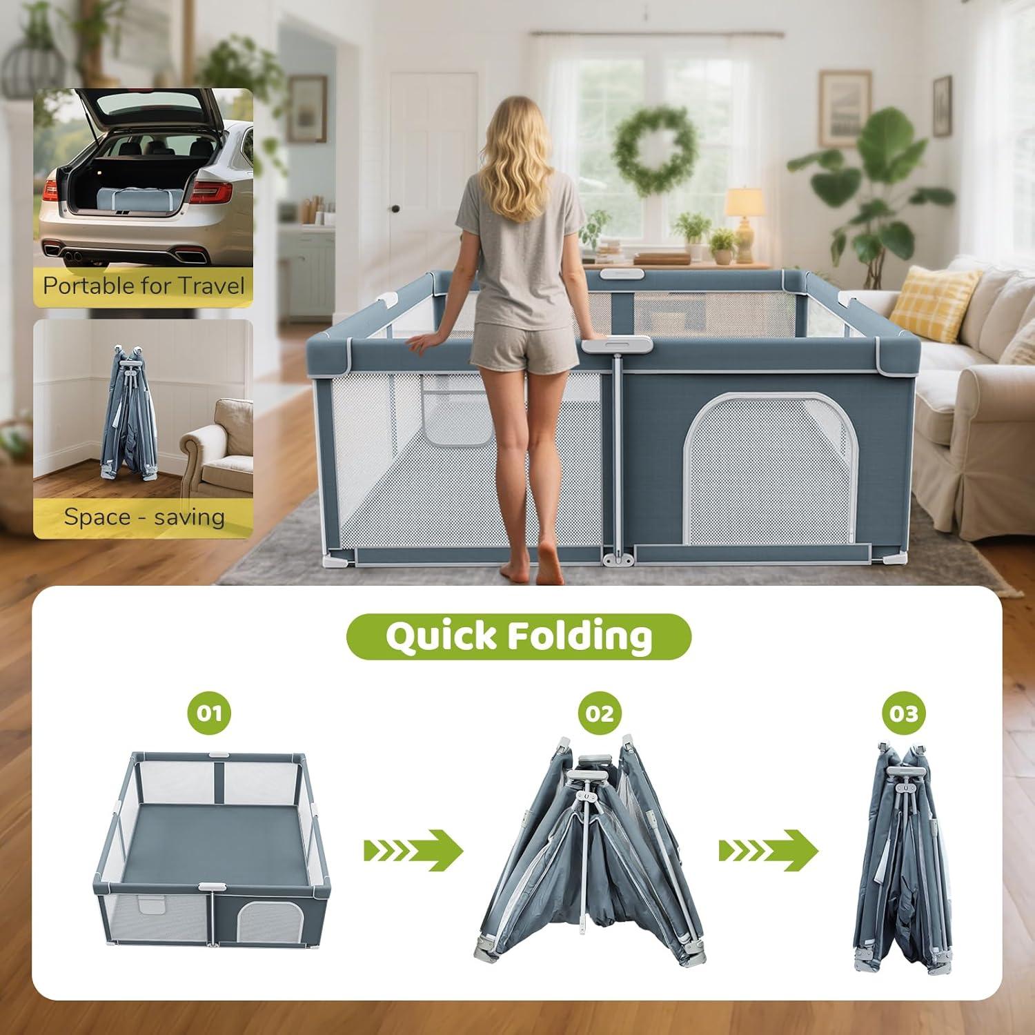 Parque Infantil Plegable OMZER 180x200 cm Resistente con Malla