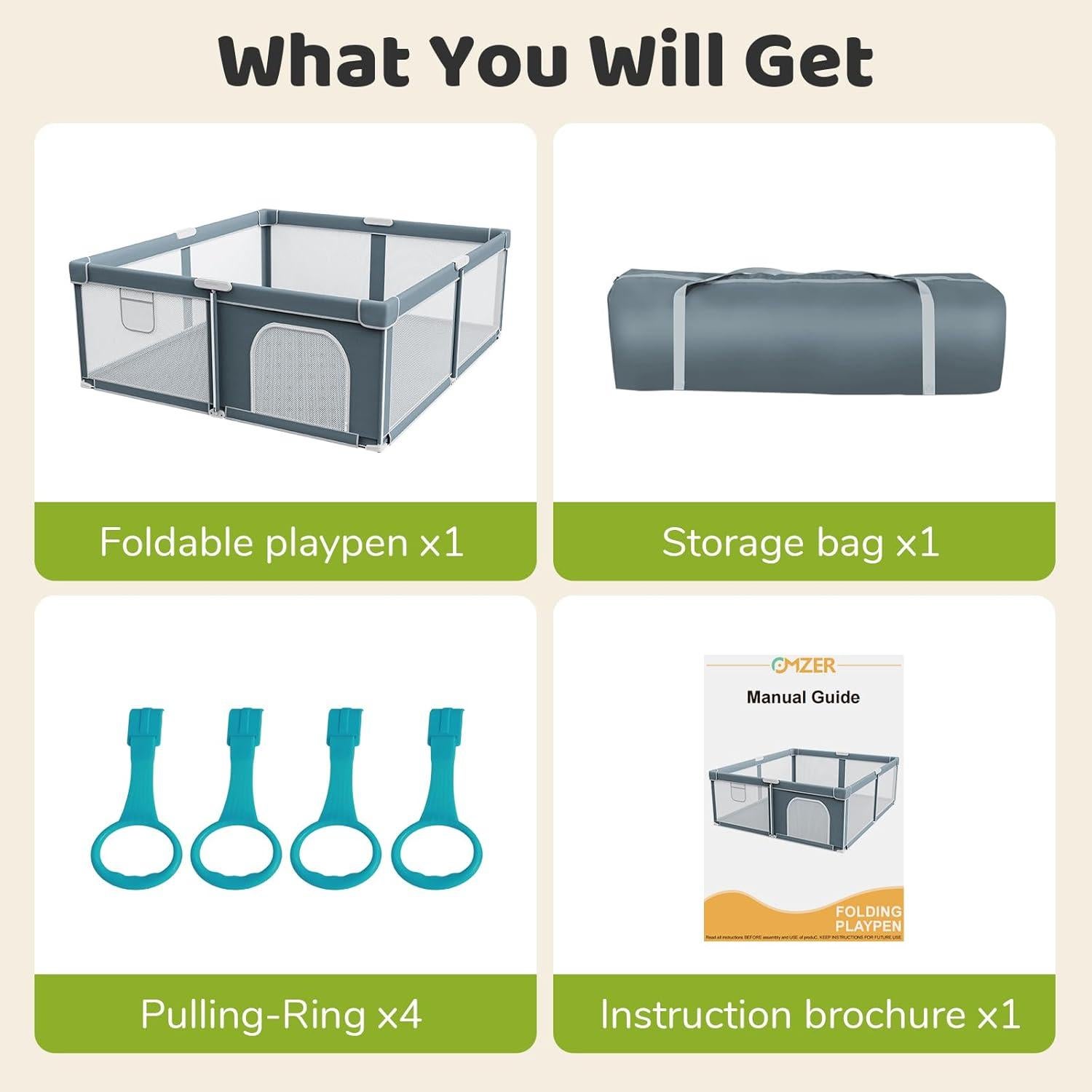 Parque Infantil Plegable OMZER 180x200 cm Resistente con Malla