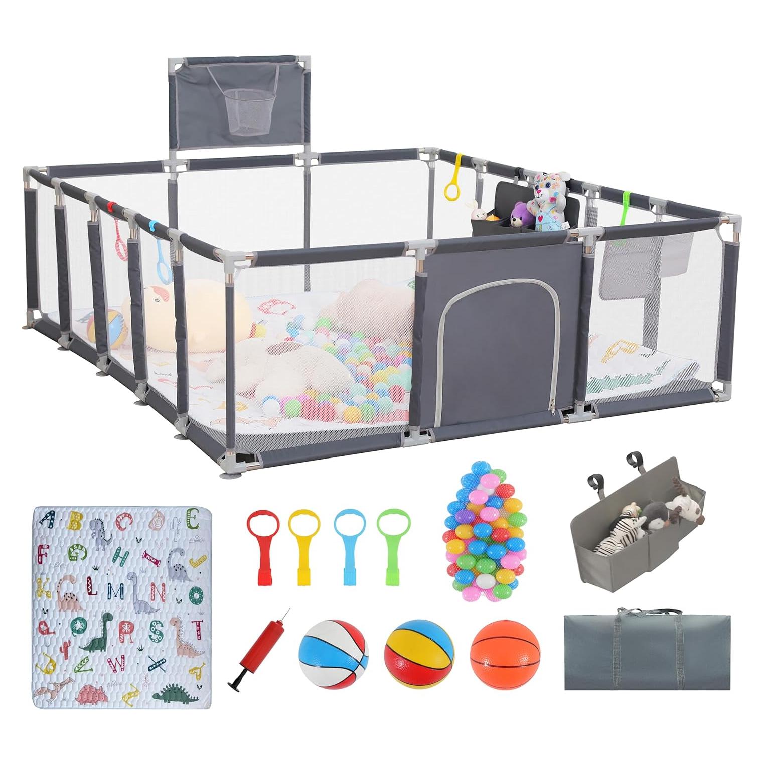 Parque Infantil para Bebés Clocly 200x180cm con Alfombra y Pelotas