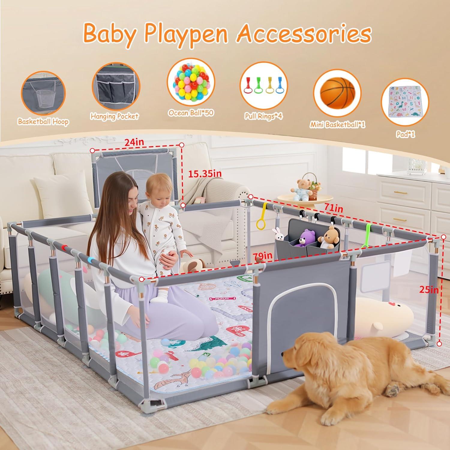 Parque Infantil para Bebés Clocly 200x180cm con Alfombra y Pelotas