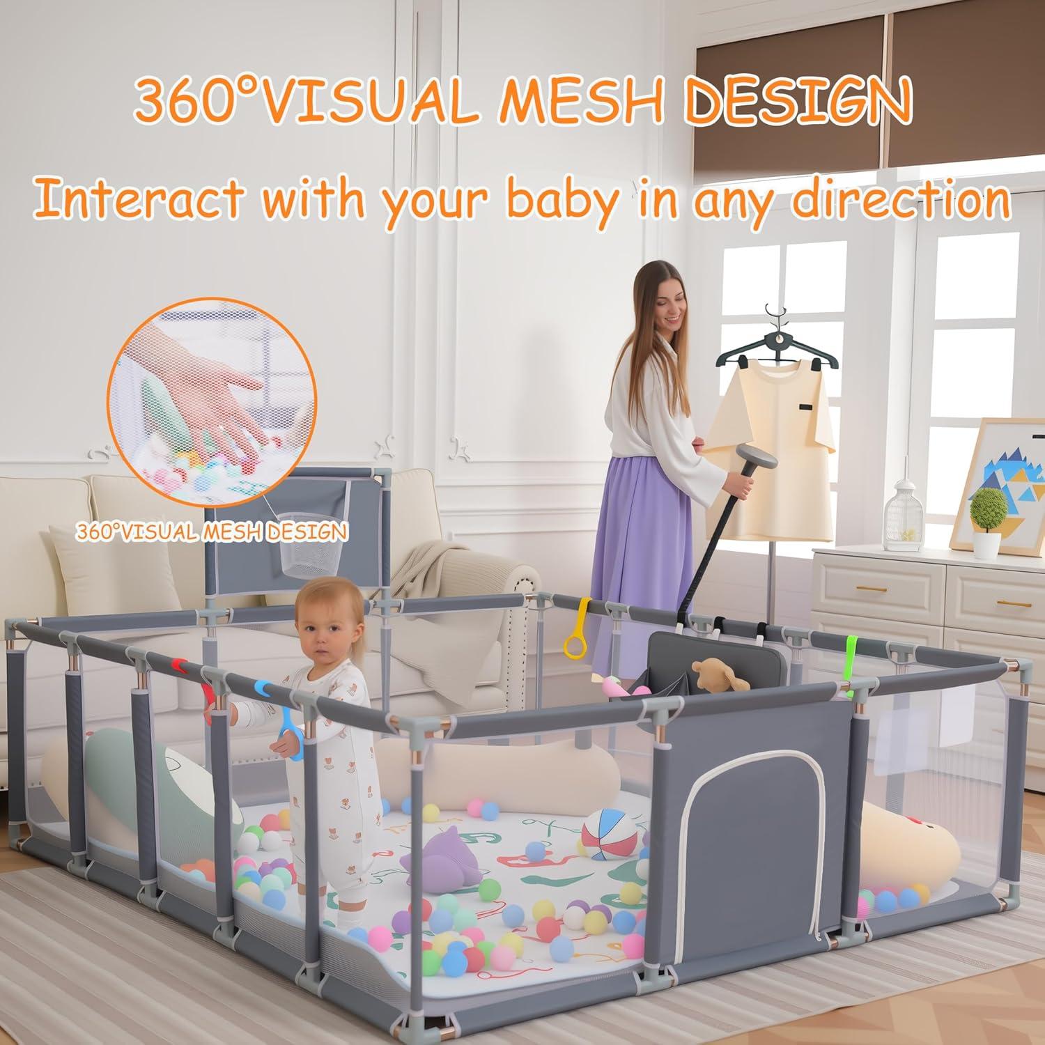 Parque Infantil para Bebés Clocly 200x180cm con Alfombra y Pelotas