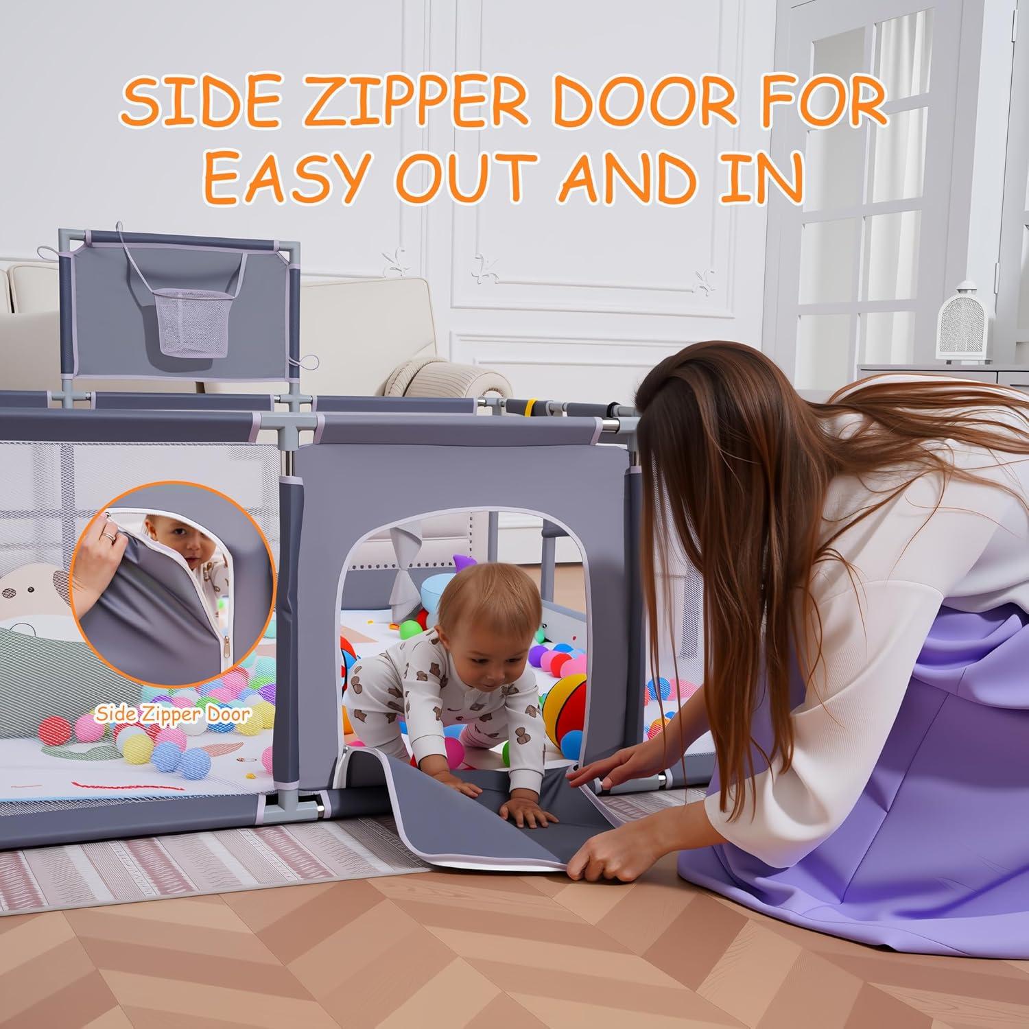 Parque Infantil para Bebés Clocly 200x180cm con Alfombra y Pelotas