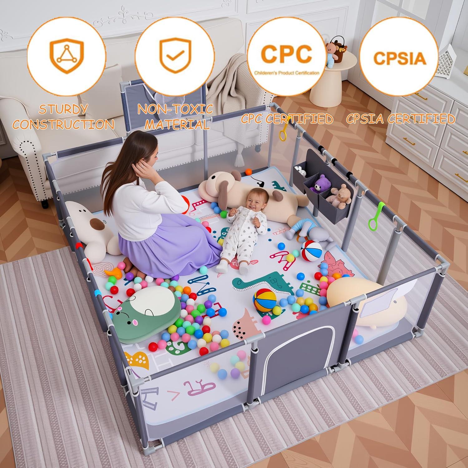 Parque Infantil para Bebés Clocly 200x180cm con Alfombra y Pelotas