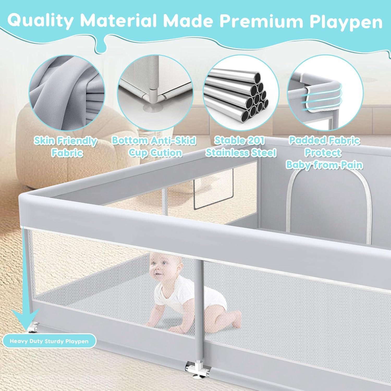 Parque Infantil Fshibila 127x127 cm Gris Seguridad Bebés