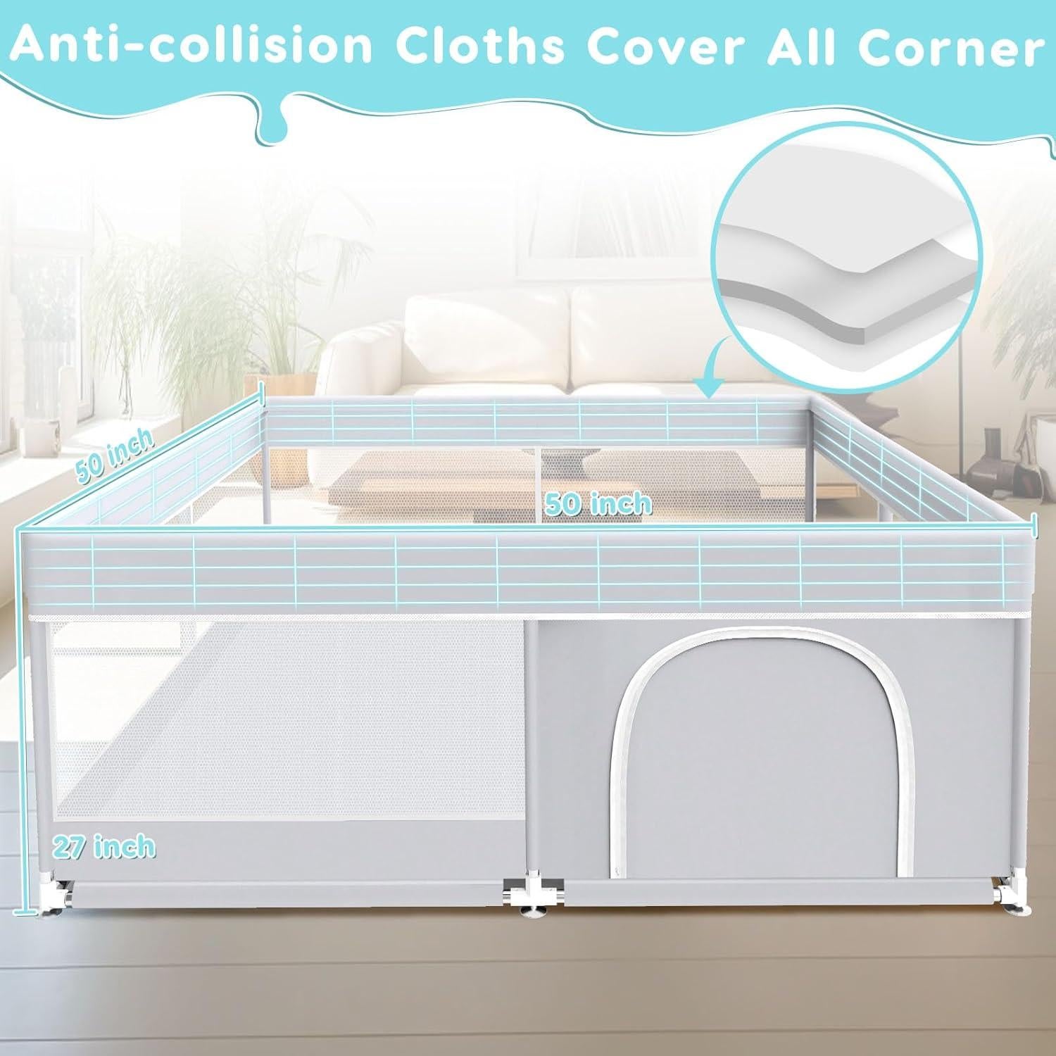 Parque Infantil Fshibila 127x127 cm Gris Seguridad Bebés