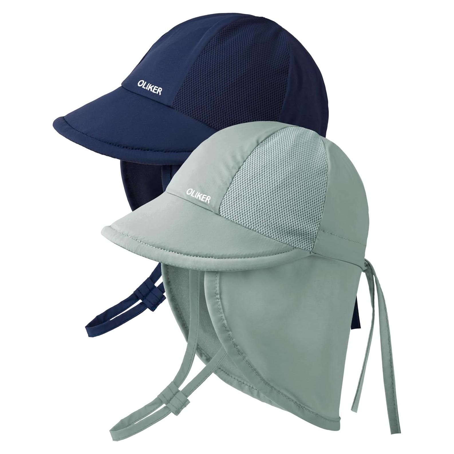 Paquete de 2 Sombreros de Sol Bebé Unisex UPF 50+ Verde Gris Azul Marino