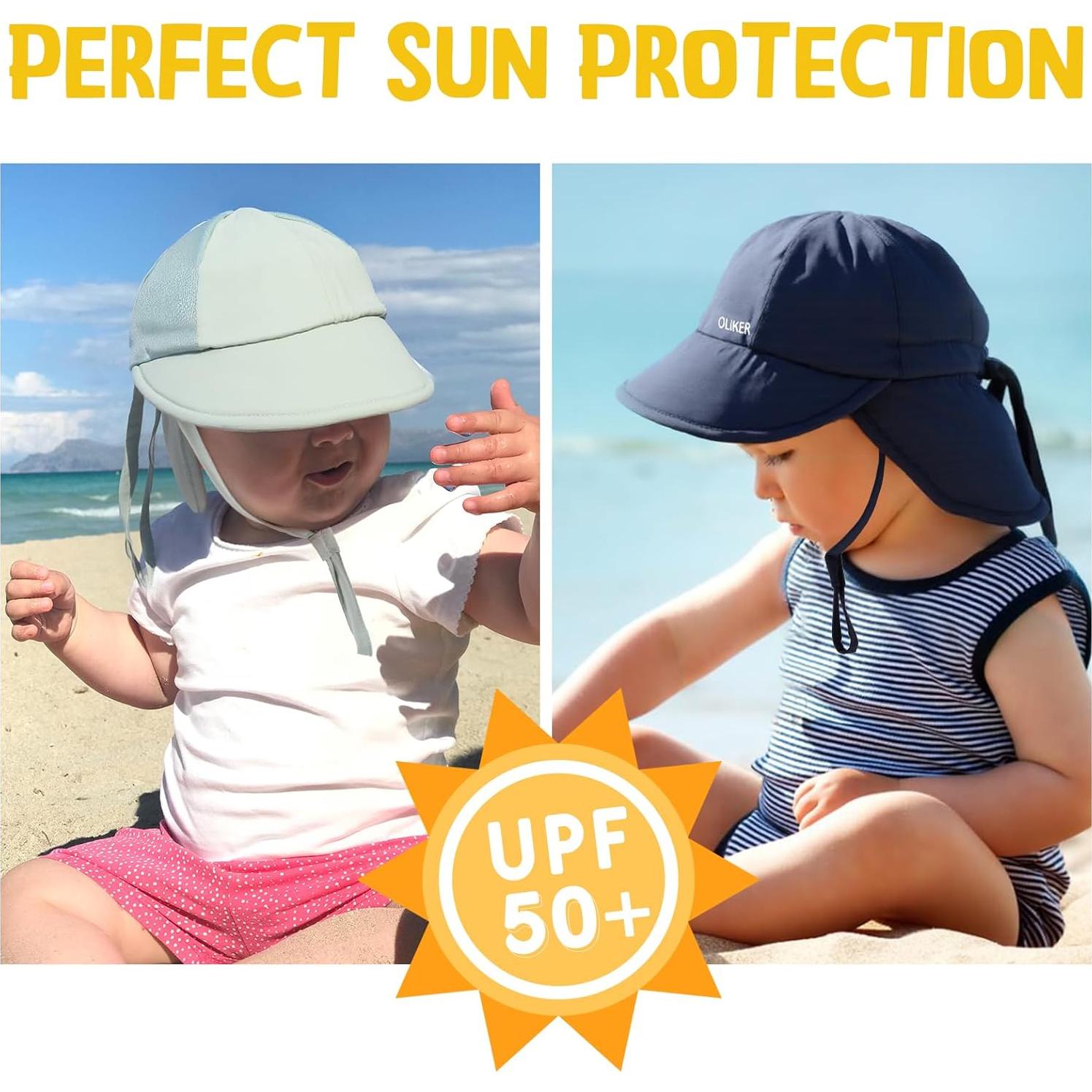 Paquete de 2 Sombreros de Sol Bebé Unisex UPF 50+ Verde Gris Azul Marino