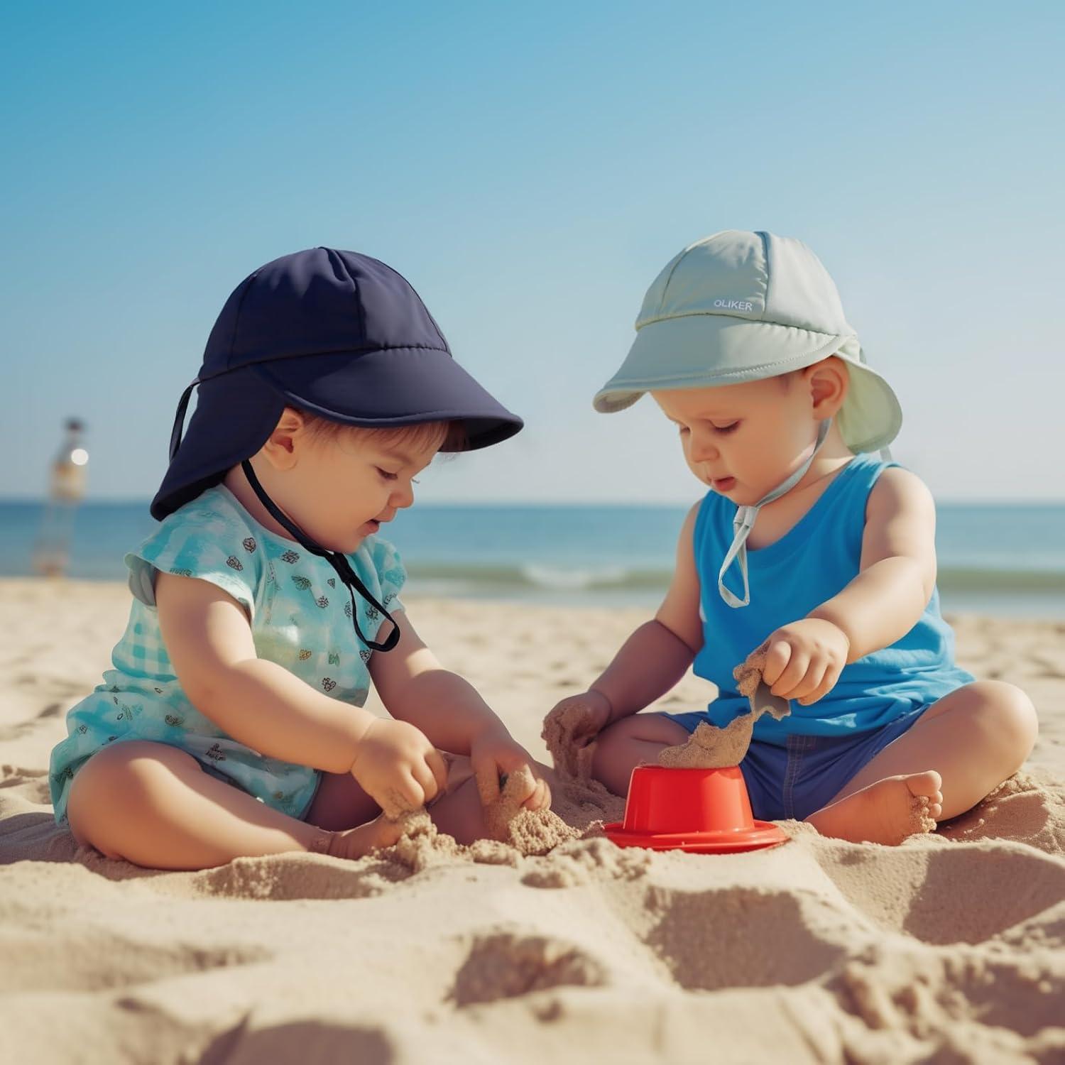 Paquete de 2 Sombreros de Sol Bebé Unisex UPF 50+ Verde Gris Azul Marino