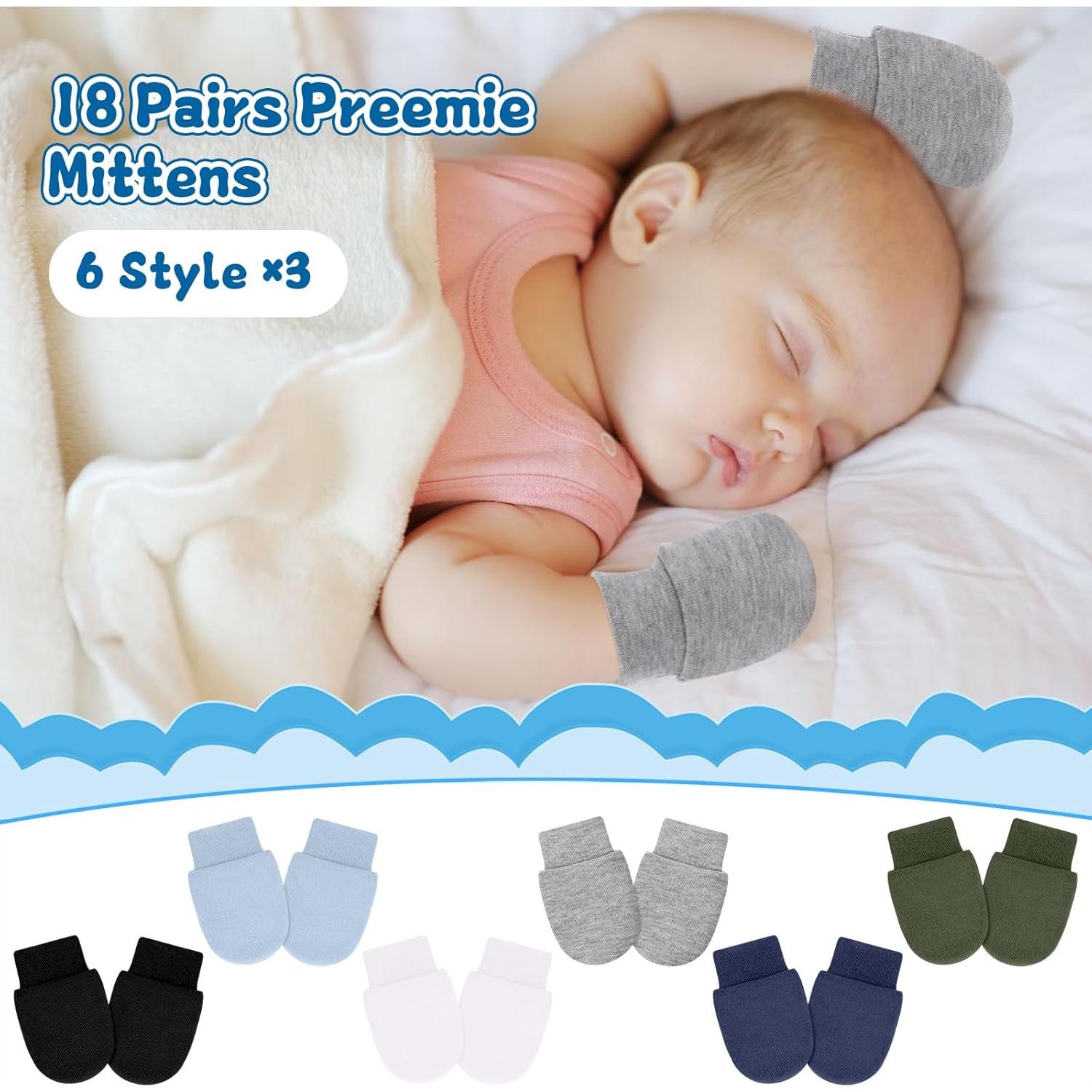 18 Pares de Mitones para Bebés Prematuros Algodón Suave