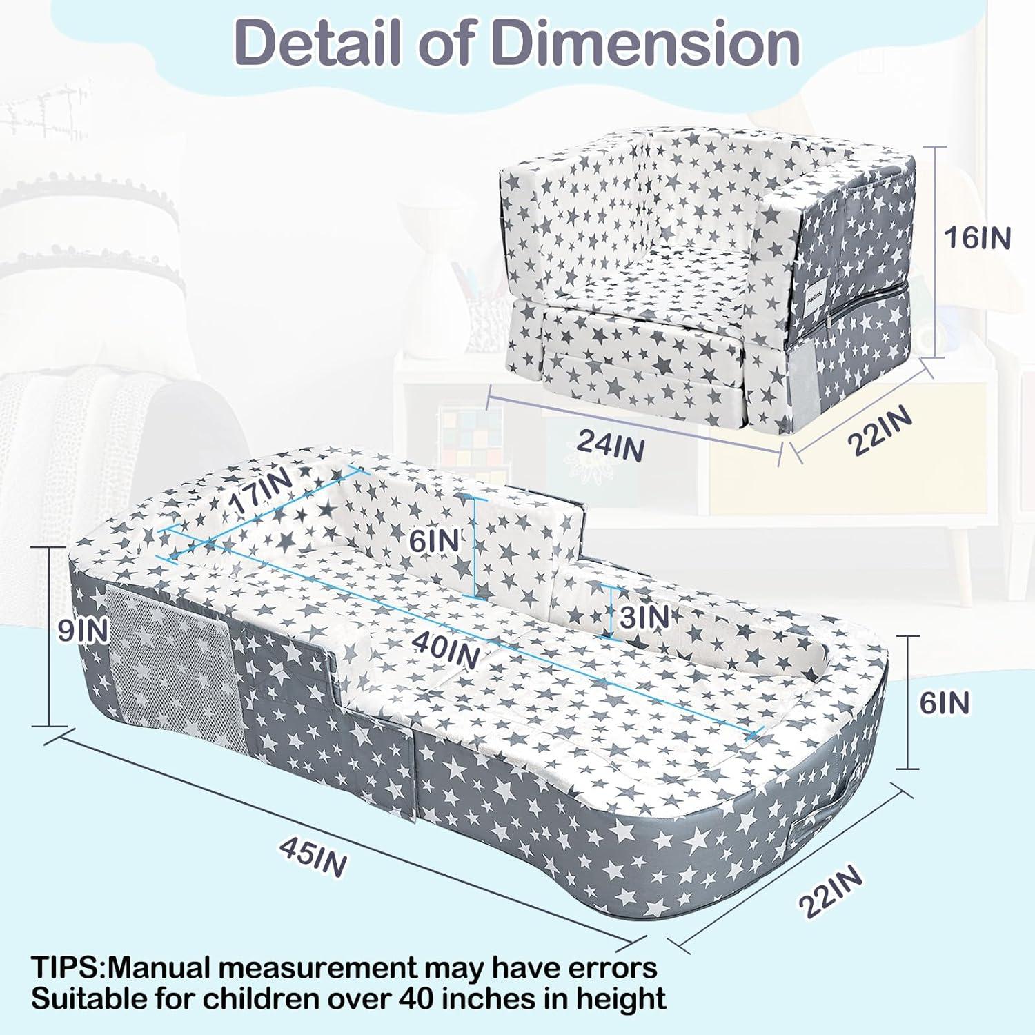 Cama de viaje 2 en 1 para niños Terciopelo y Oxford 114x56cm