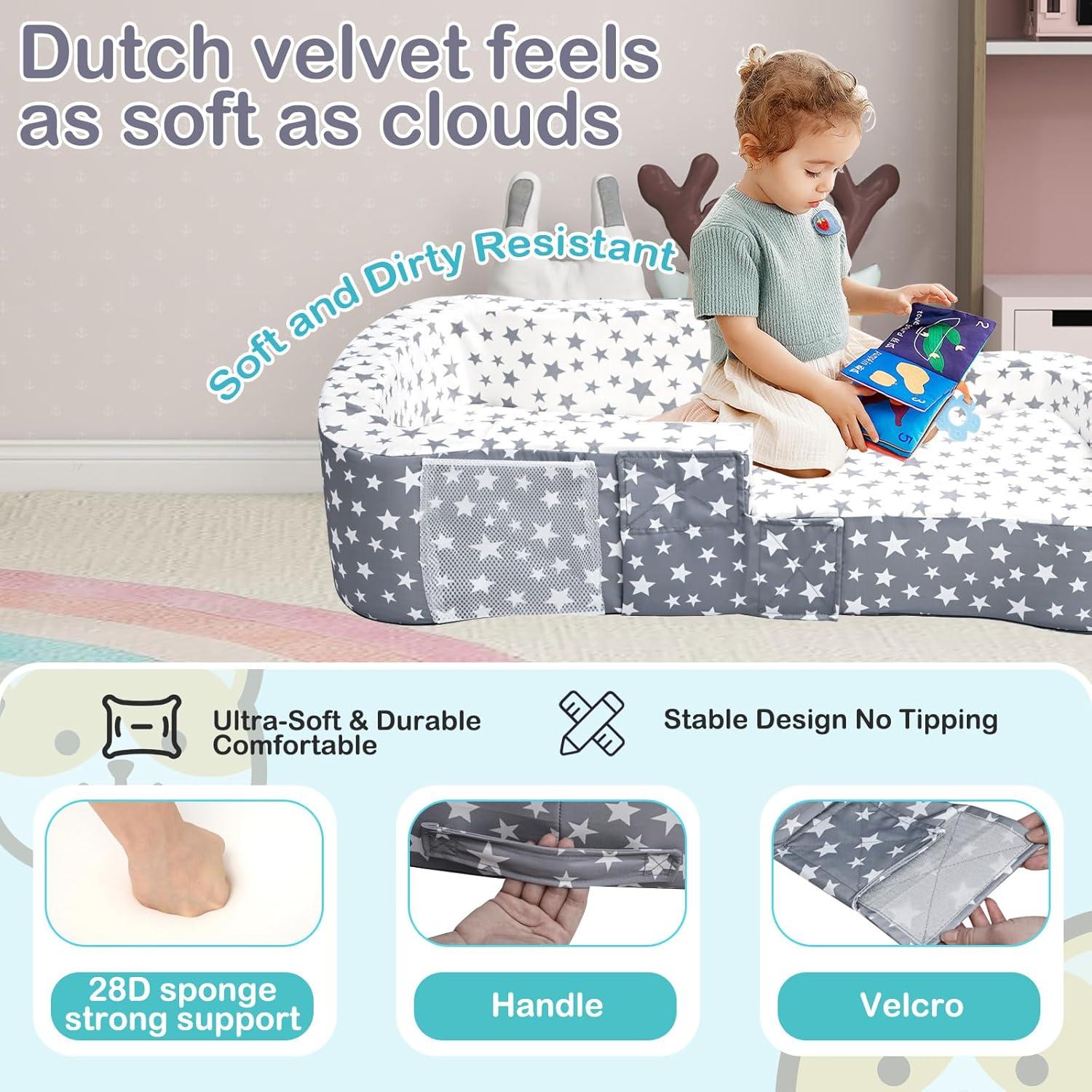 Cama de viaje 2 en 1 para niños Terciopelo y Oxford 114x56cm