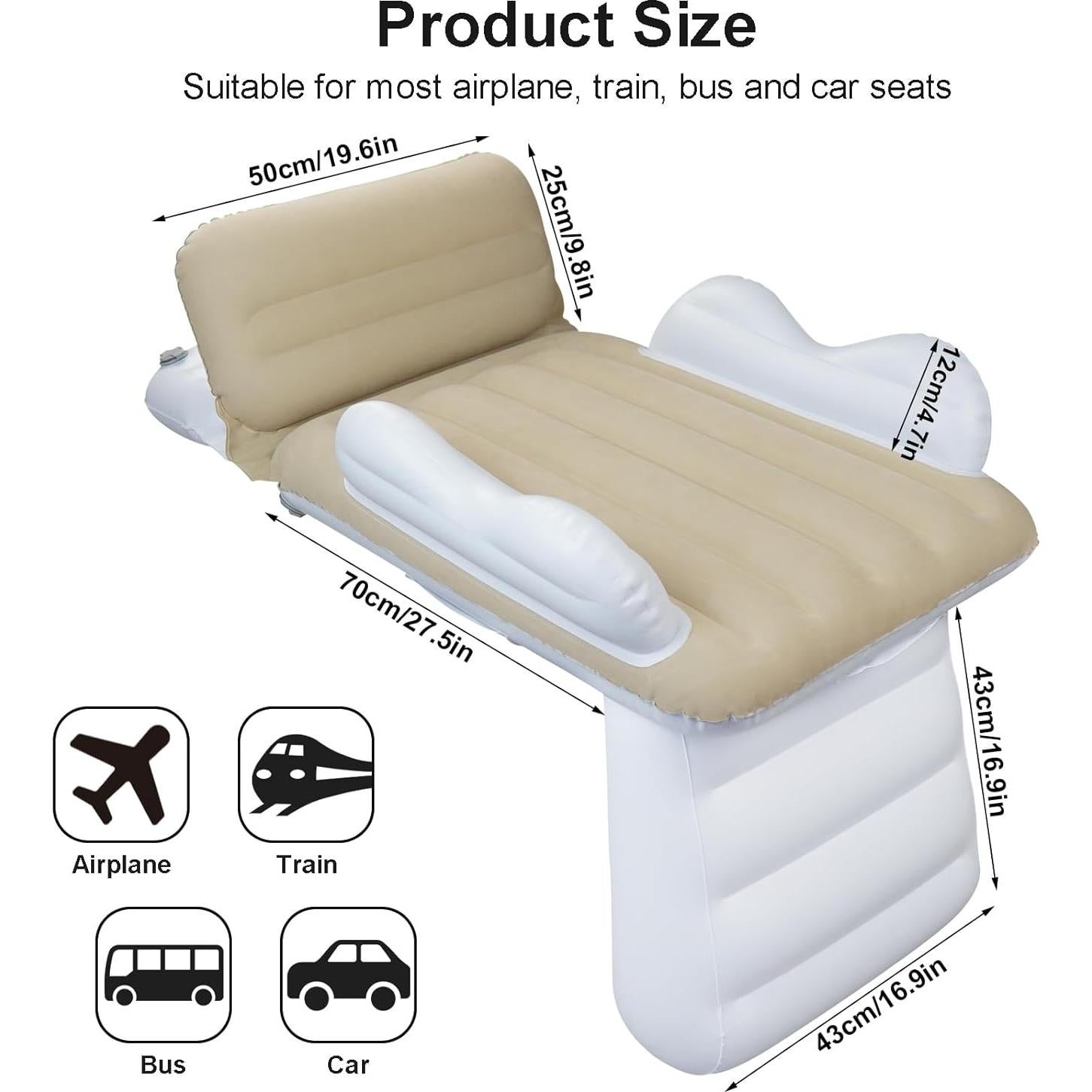 Cama de viaje inflable Sunlisky para niños - Beige, 95x50 cm