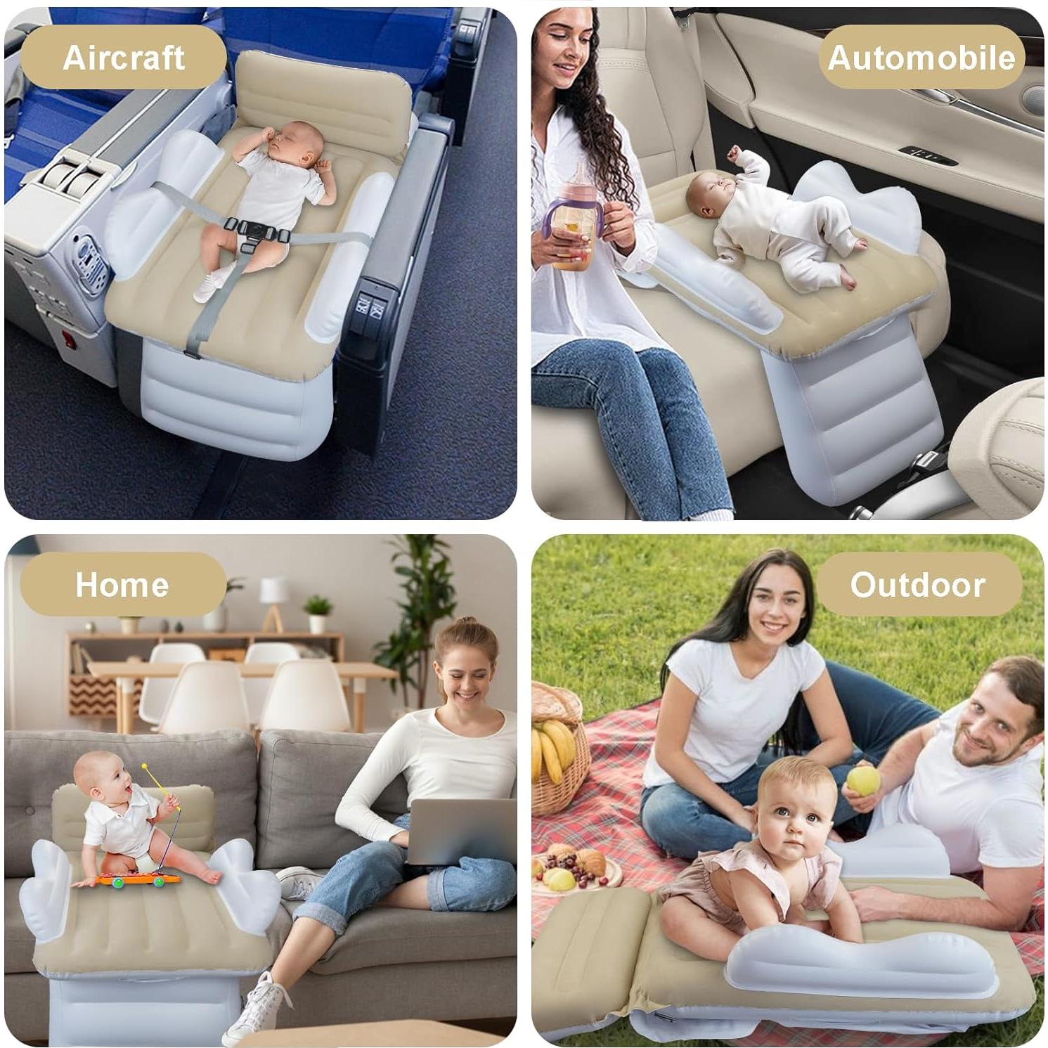 Cama de viaje inflable Sunlisky para niños - Beige, 95x50 cm