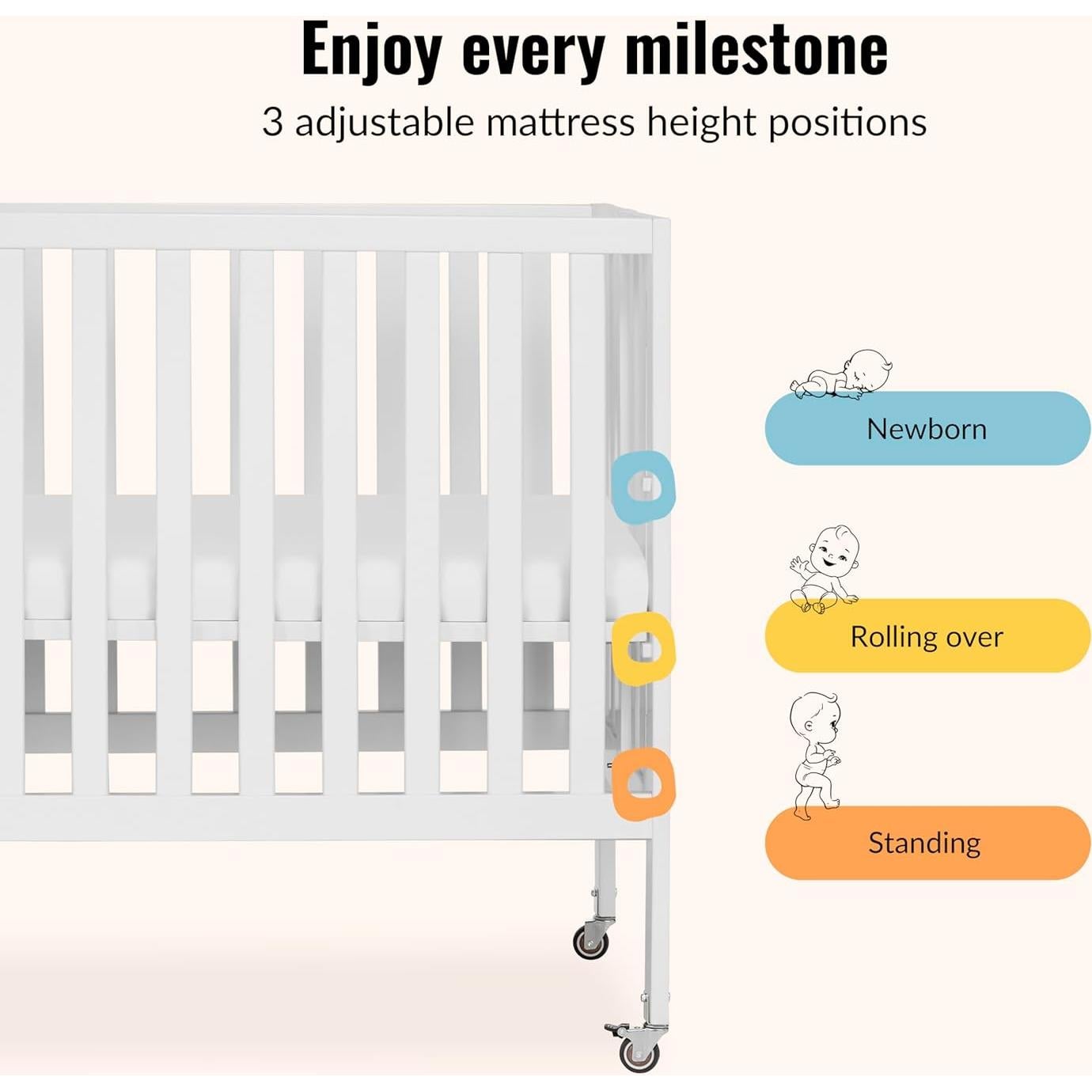 Cuna Plegable Dream On Me Jett Blanca, Ligera y Portátil
