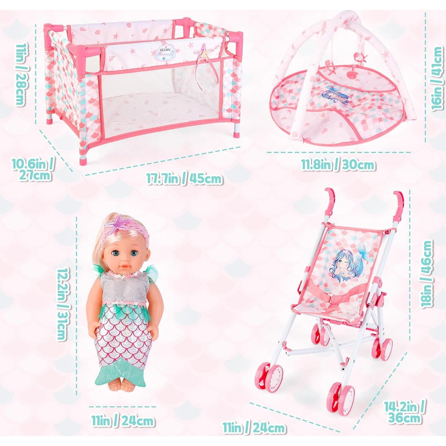 Carrito de Muñecas Plegable deAO con Accesorios y Alfombra