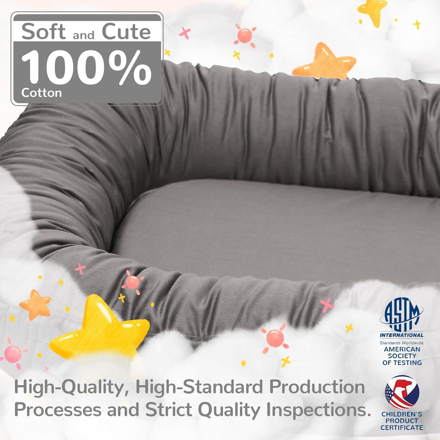 Lounger para Bebés EAQ Gris, Algodón Suave, 0-18 Meses