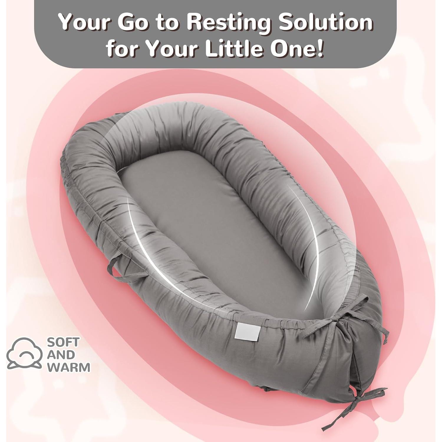 Lounger para Bebés EAQ Gris, Algodón Suave, 0-18 Meses