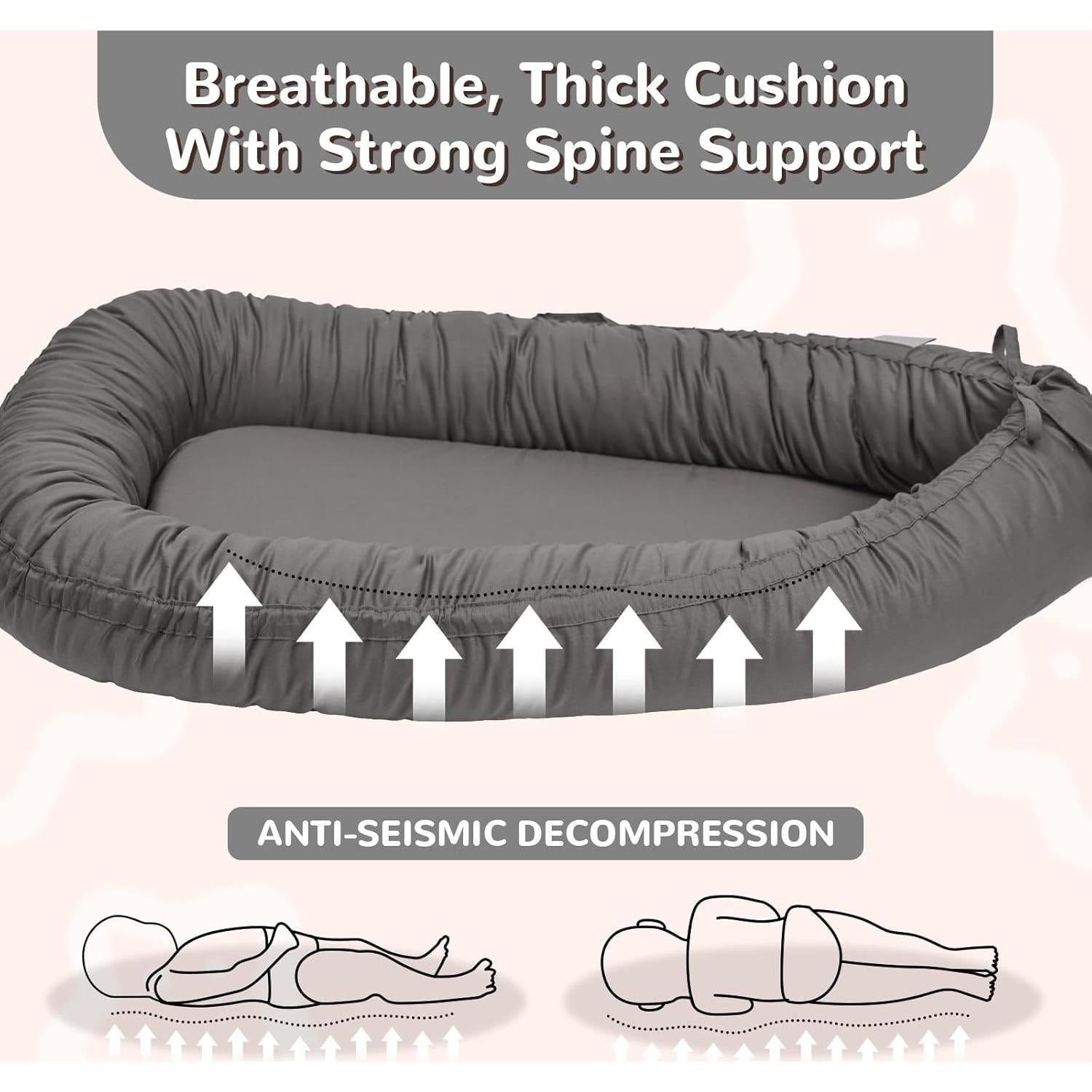 Lounger para Bebés EAQ Gris, Algodón Suave, 0-18 Meses