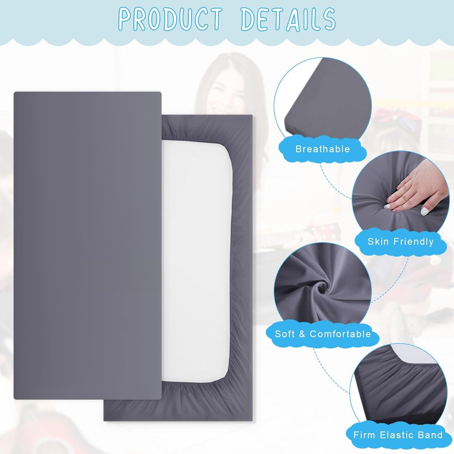 12 Sábanas Ajustadas para Cunas VitalCozy 122x60 cm Gris