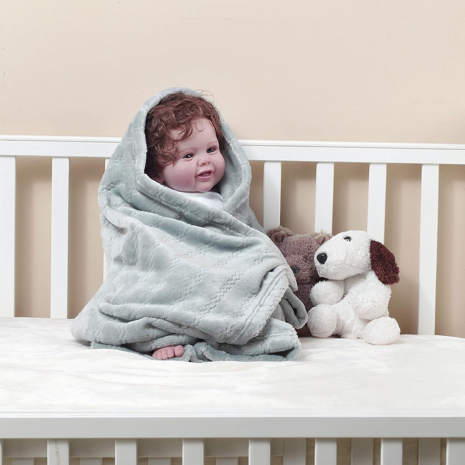 Manta Ligera Acogedora CREVENT 76x102 cm para Bebés Gris Claro