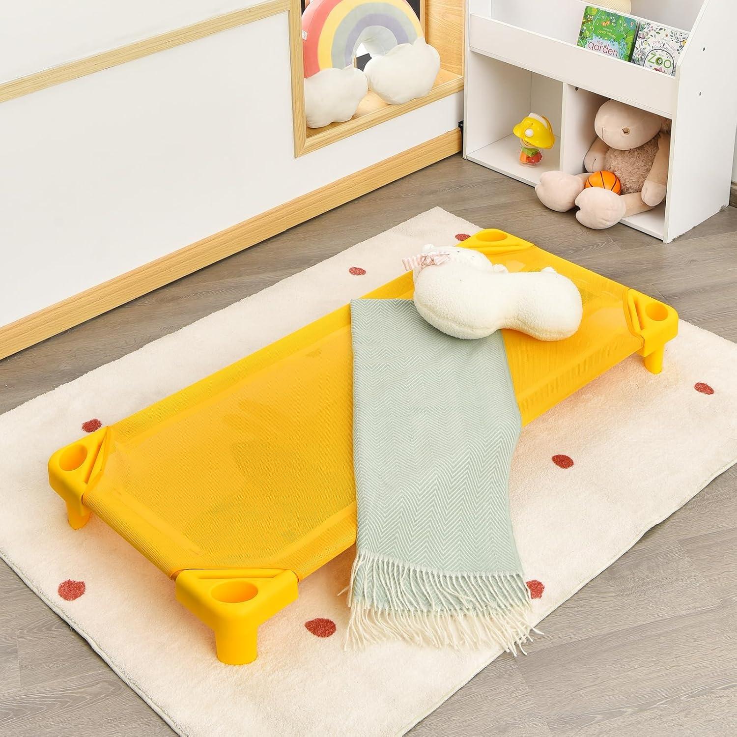 Daycare Cots, 4-Pack Stackable Nap Bed Cot with Easy Lift Corners, Portable Children Sleeping Cots for Preschool Classroom, Nursery, Ready-to-Assemble (Colorful)