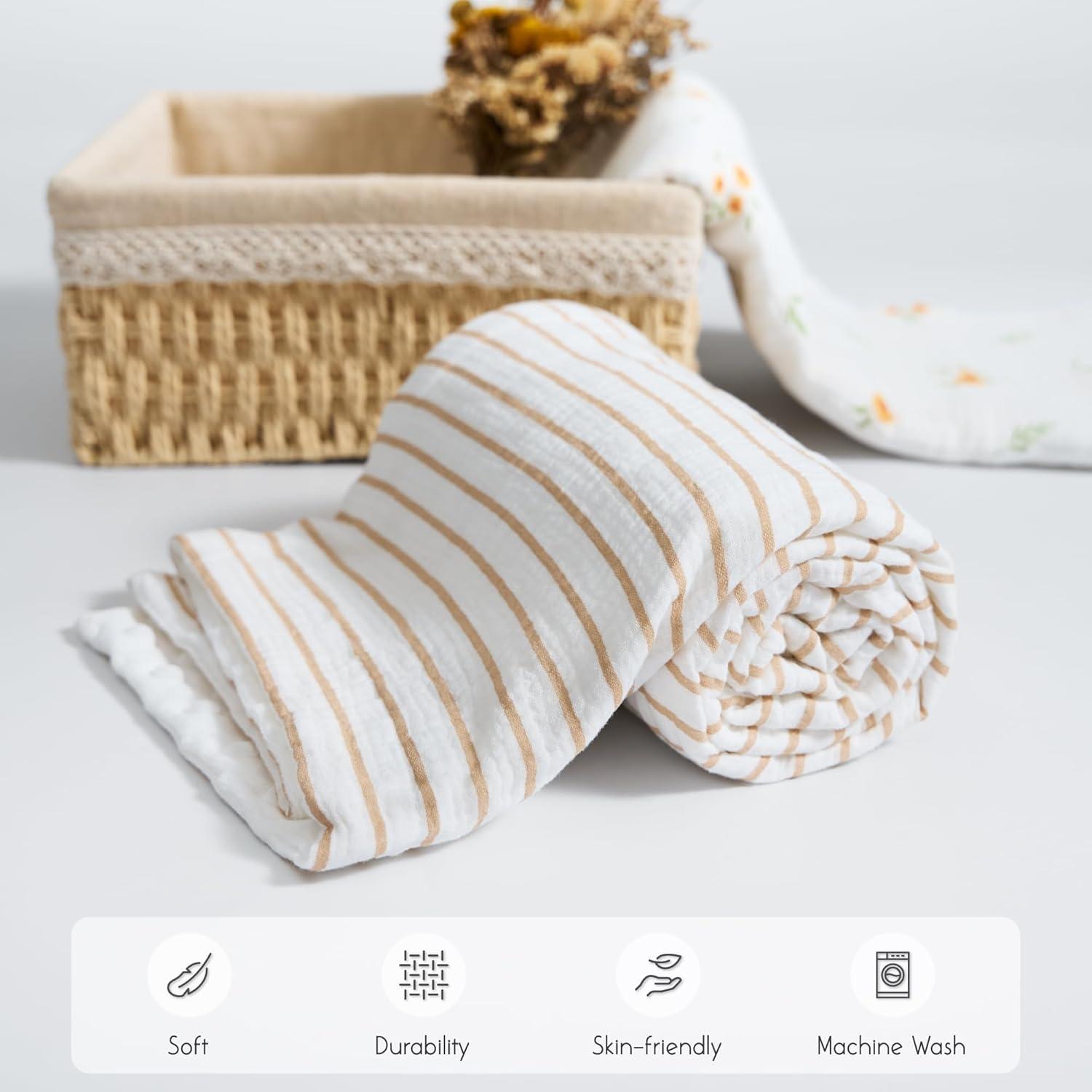 Manta de Muselina Meracorallo 76x102 cm Raya Neutral Bebé