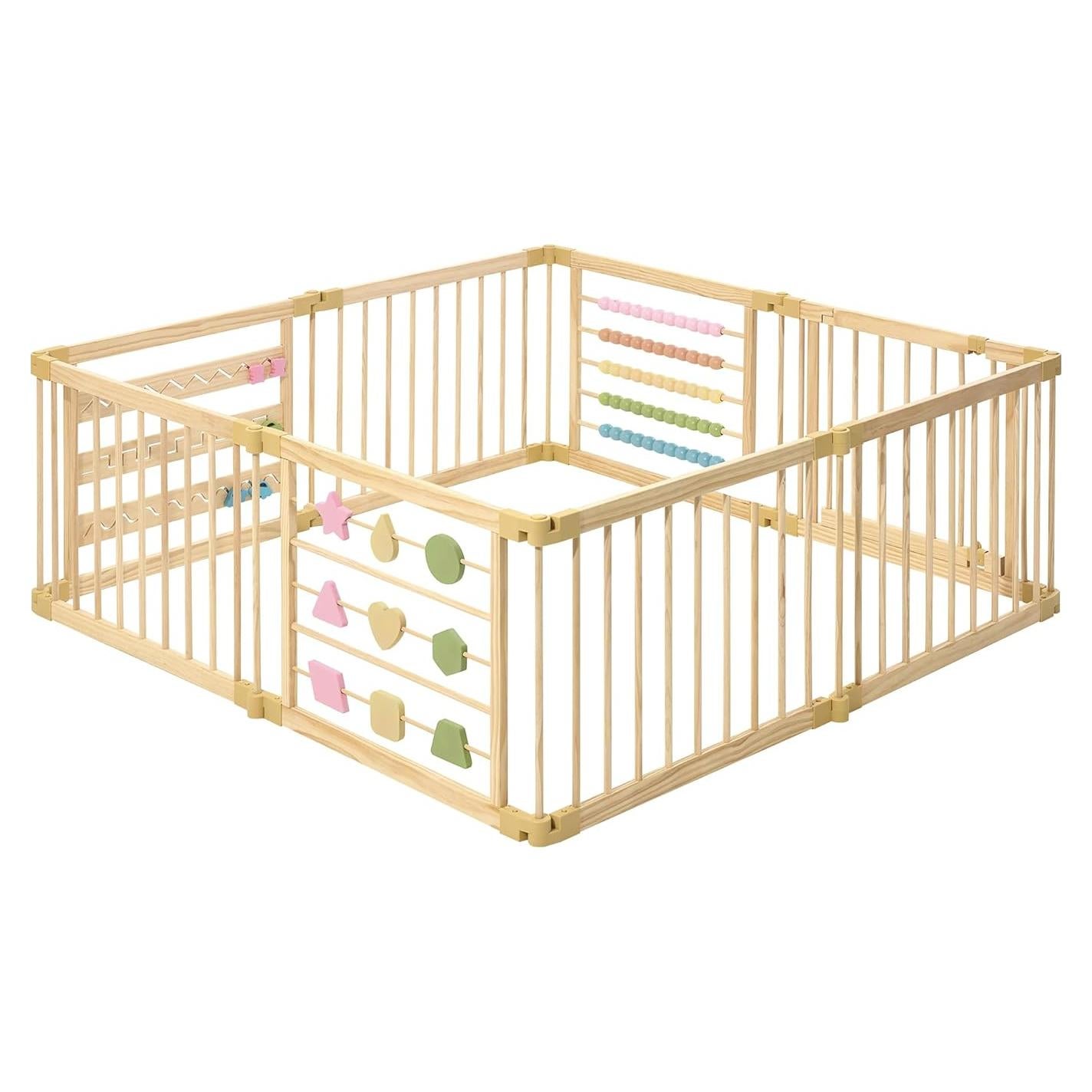 Parque Infantil Plegable ZETY de Madera Natural - 8 Paneles