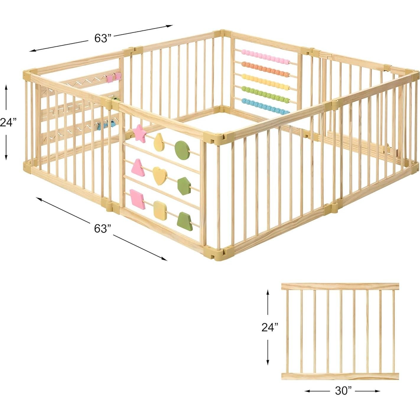 Parque Infantil Plegable ZETY de Madera Natural - 8 Paneles