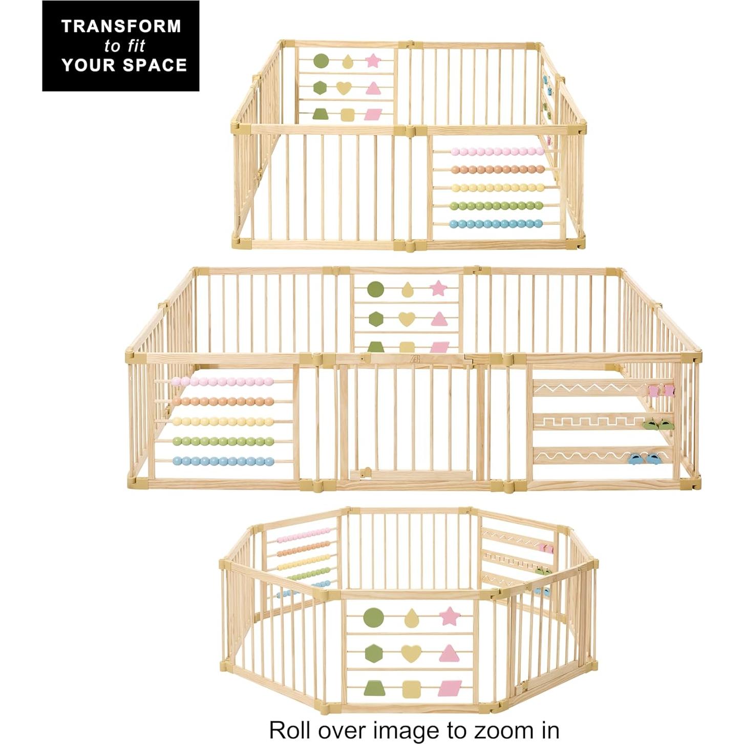 Parque Infantil Plegable ZETY de Madera Natural - 8 Paneles