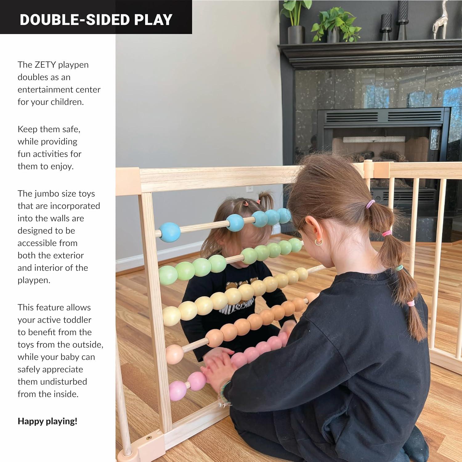 Parque Infantil Plegable ZETY de Madera Natural - 8 Paneles