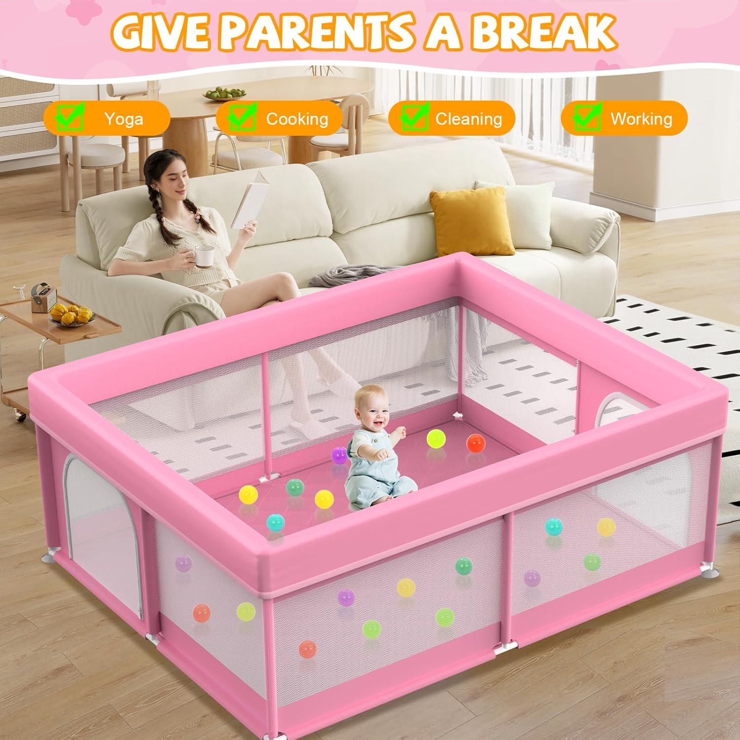 Parque Infantil Rosa Deeteck 180x180 cm con Alfombra Antideslizante